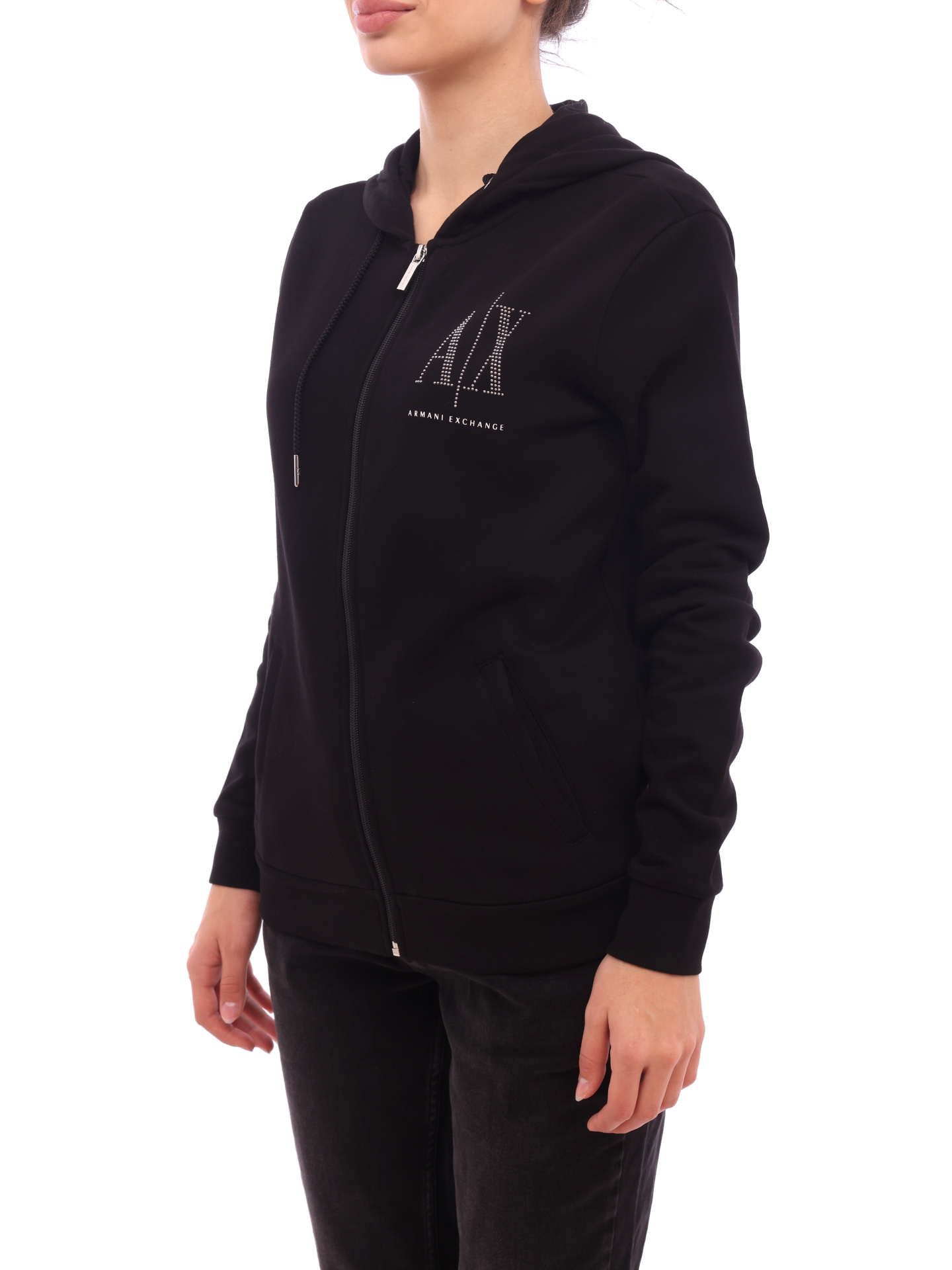 Мастерка Armani Exchange 8NYM21 YJ68Z 1200 черная женская с логотипом — купить в интернет-магазине Verdistore