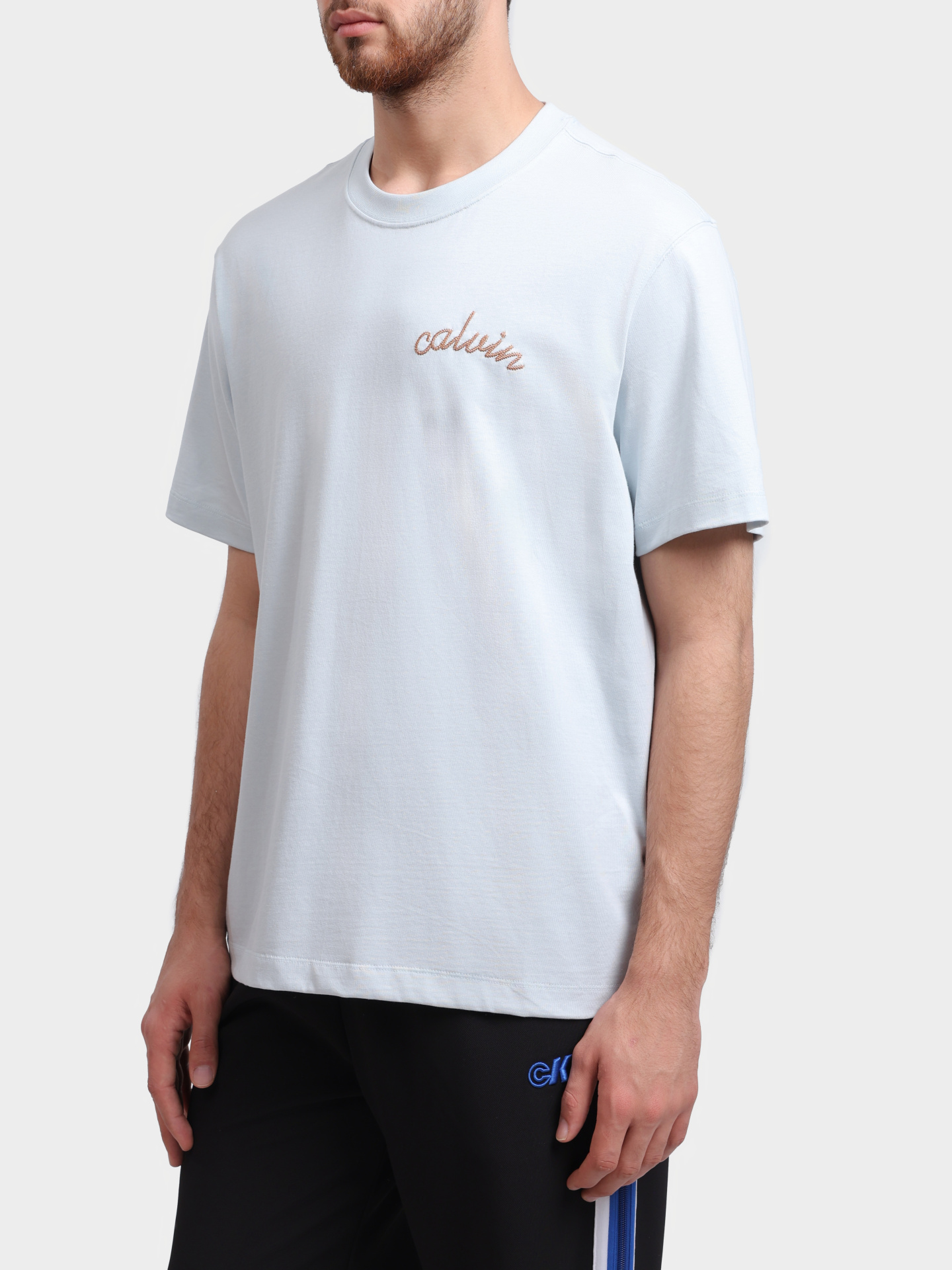 Футболка Calvin Klein Jeans LV04RC226G 6QH светло-голубая мужская с вышивкой на груди — купить в интернет-магазине Verdistore