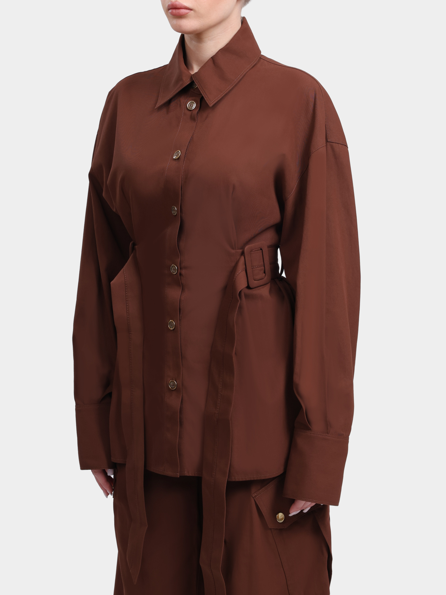Рубашка Pinko 106153 A2ER L78 хлопковая женская с поясом — купить в интернет-магазине Verdistore