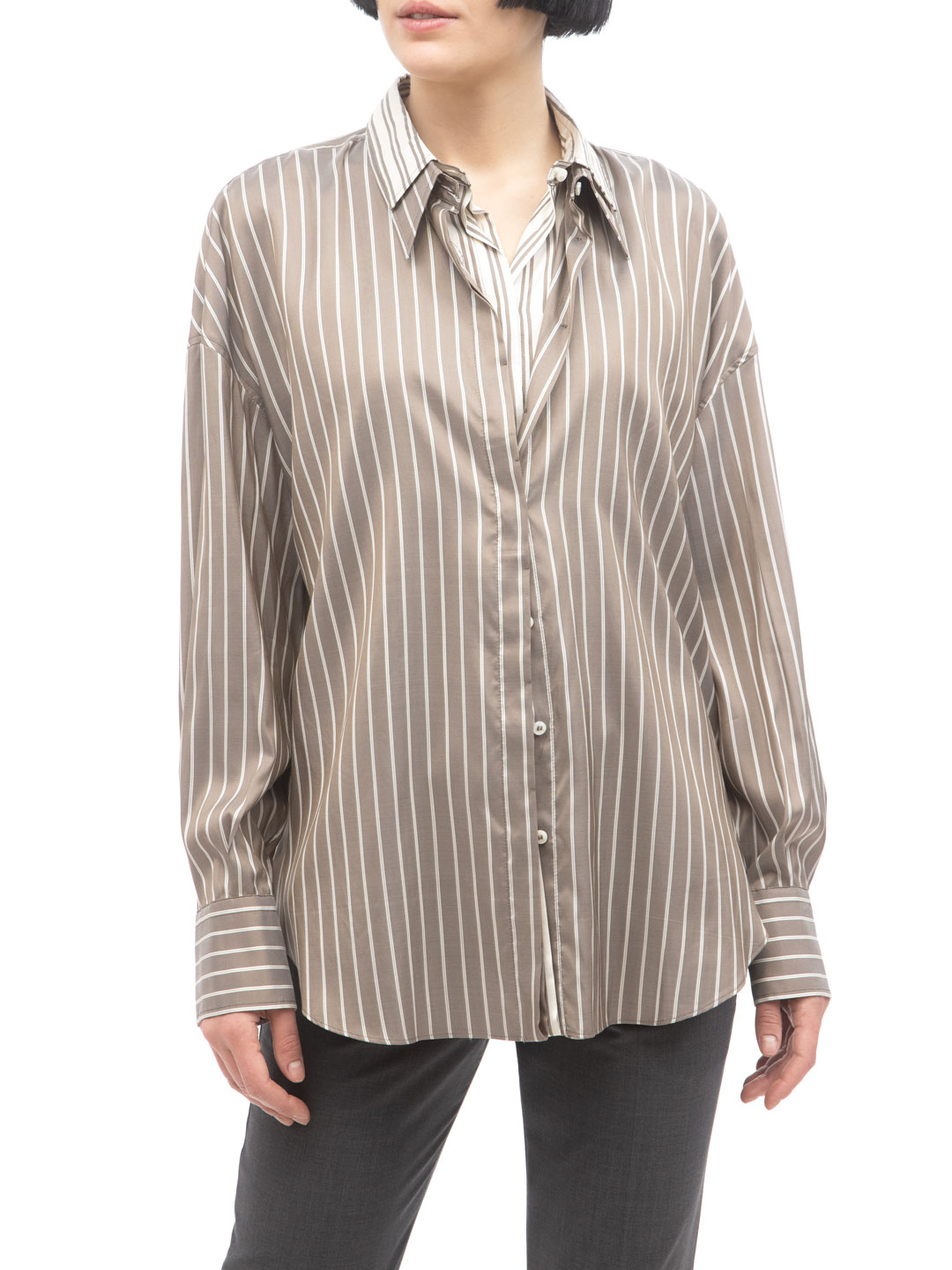 Рубашка Brunello Cucinelli MA741NA506 C002 шелковая женская в полоску — купить в интернет-магазине Verdistore