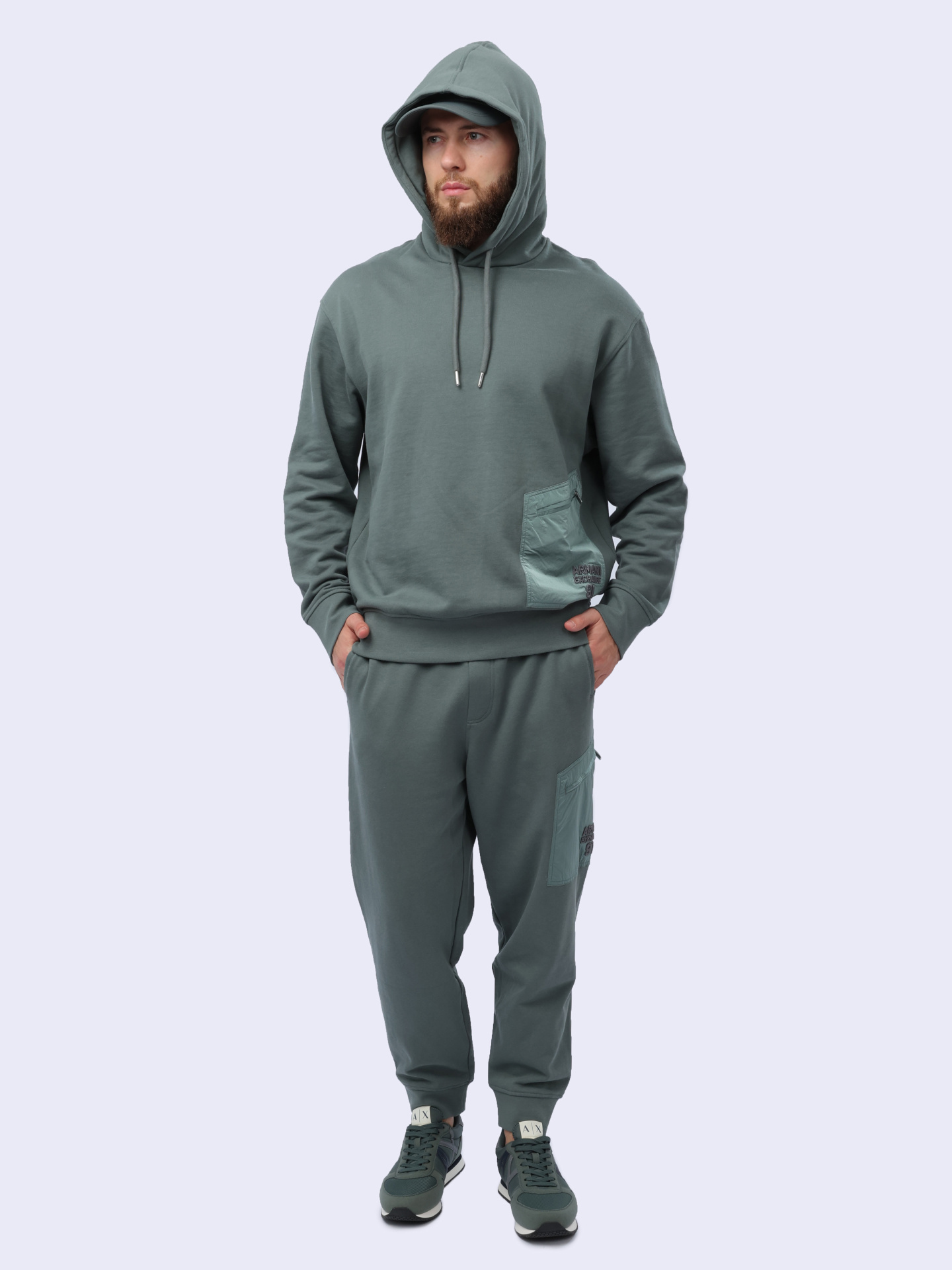 Худи Armani Exchange 3DZMLL ZJ4XZ 1888 серое мужское с накладным карманом — купить в интернет-магазине Verdistore