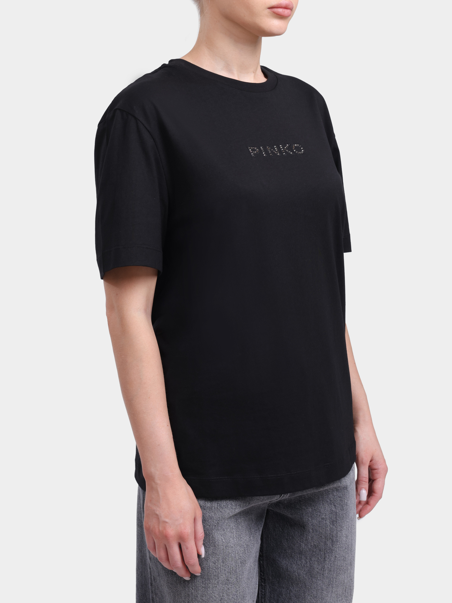 Футболка Pinko 105526 A33S Z99 черная женская с логотипом из страз — купить в интернет-магазине Verdistore