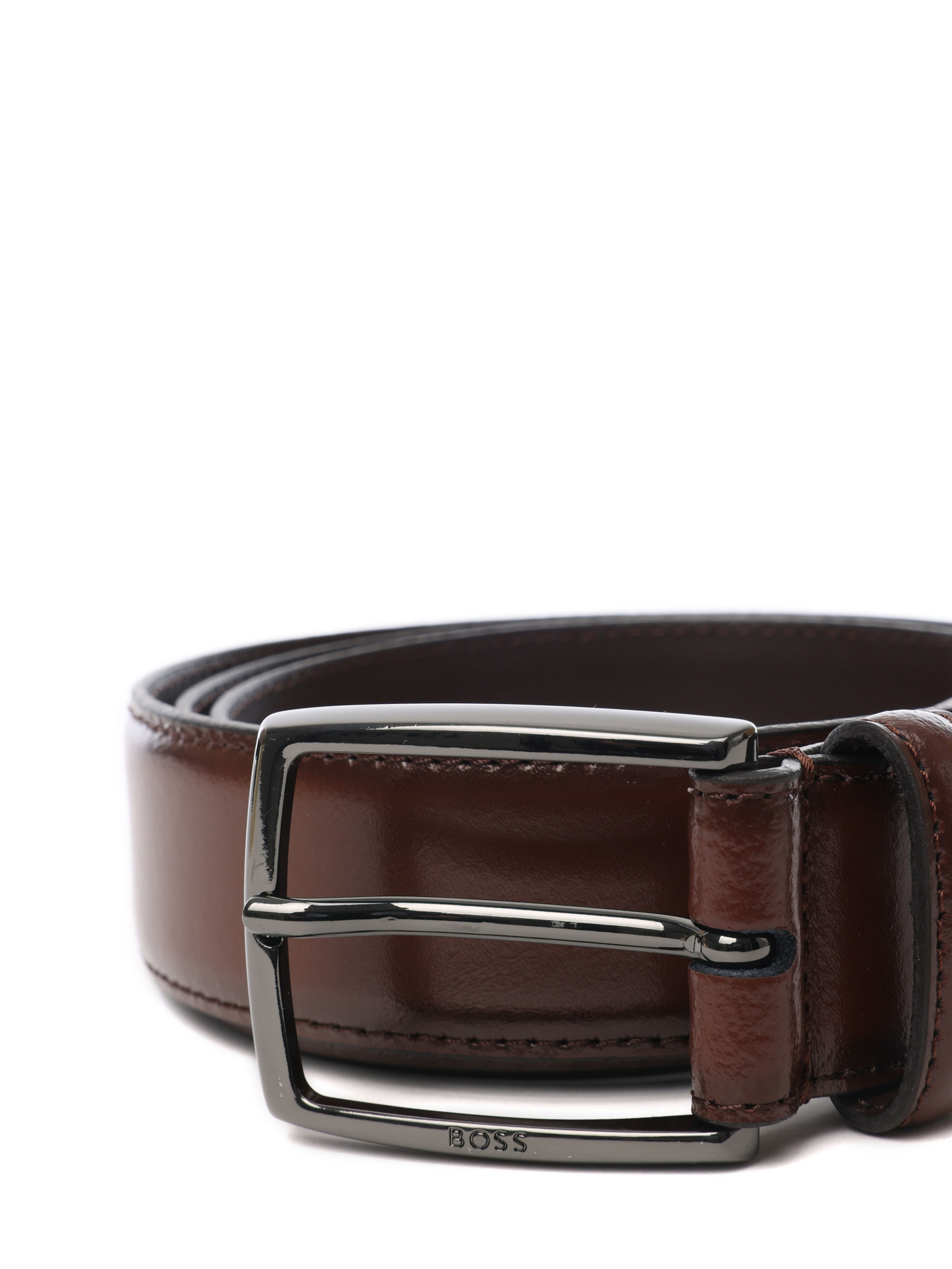 Ремень коричневый глянцевый с металлическим ремешком — купить в интернет-магазине Verdistore