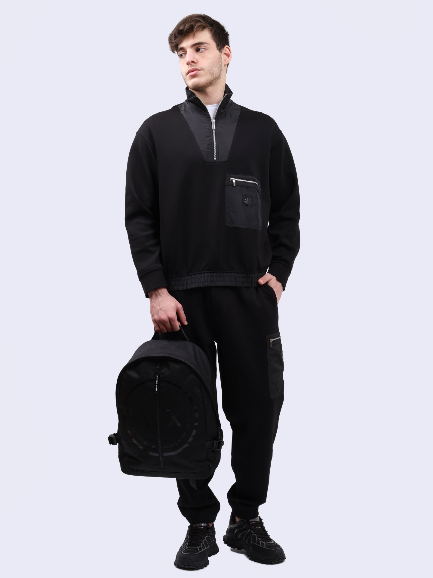 Свитшот Armani Exchange мужской черный с накладным карманом — купить в интернет-магазине Verdistore