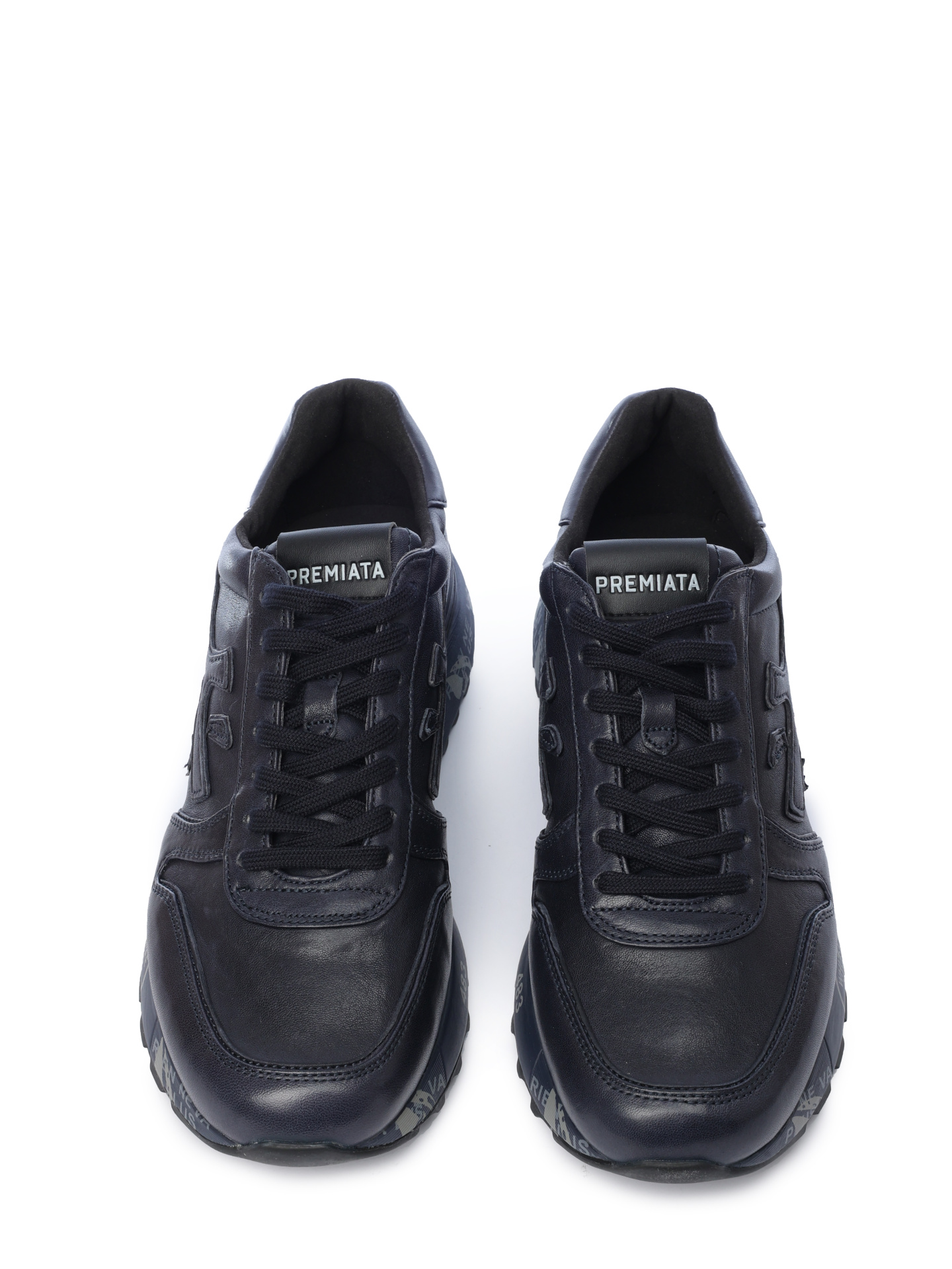 Кроссовки черные кожаные с принтом на темно-синей подошве  — купить в интернет-магазине Verdistore