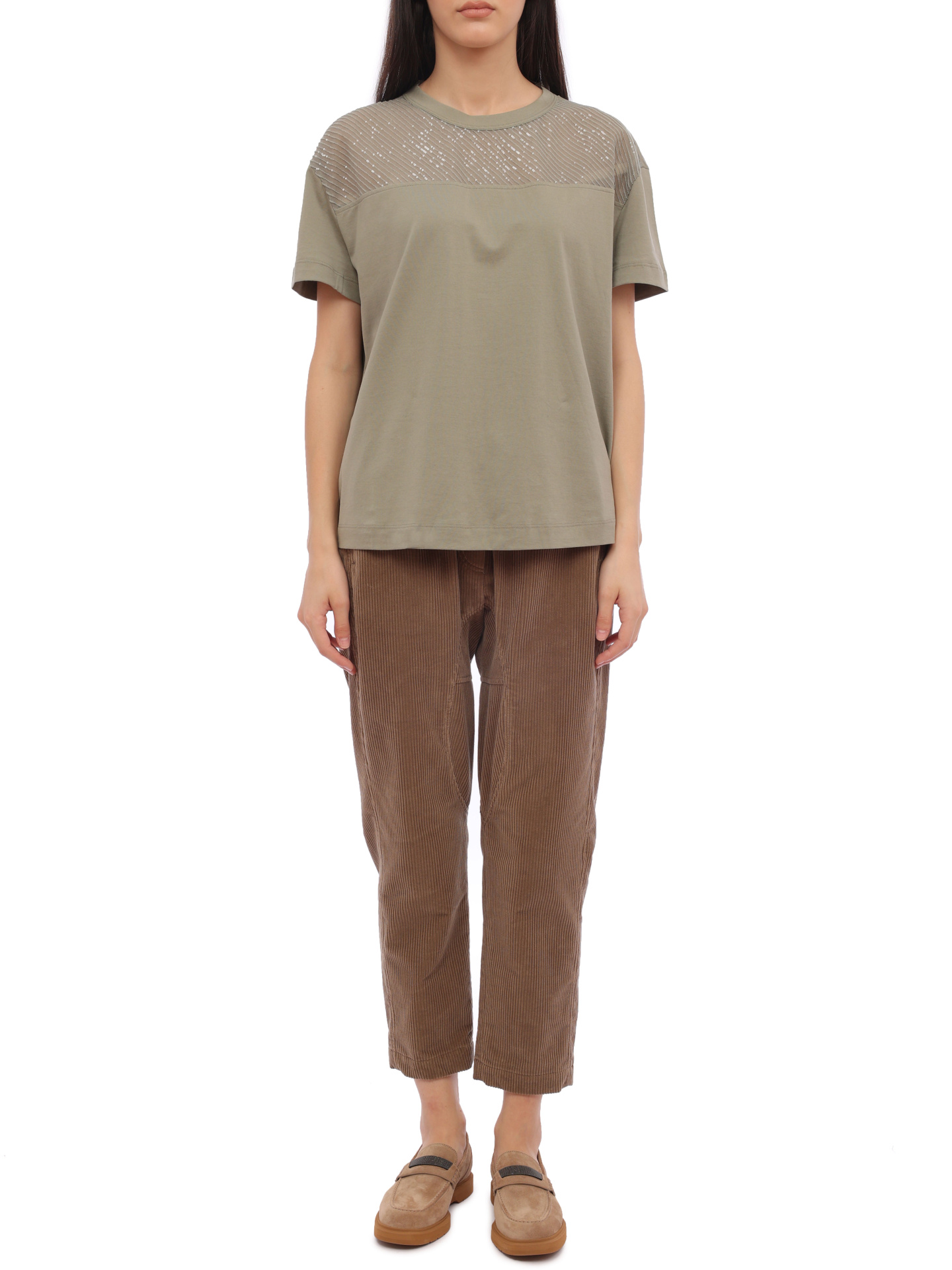 Брюки Brunello Cucinelli MA121P6783 бежевые женские из вельвета — купить в интернет-магазине Verdistore