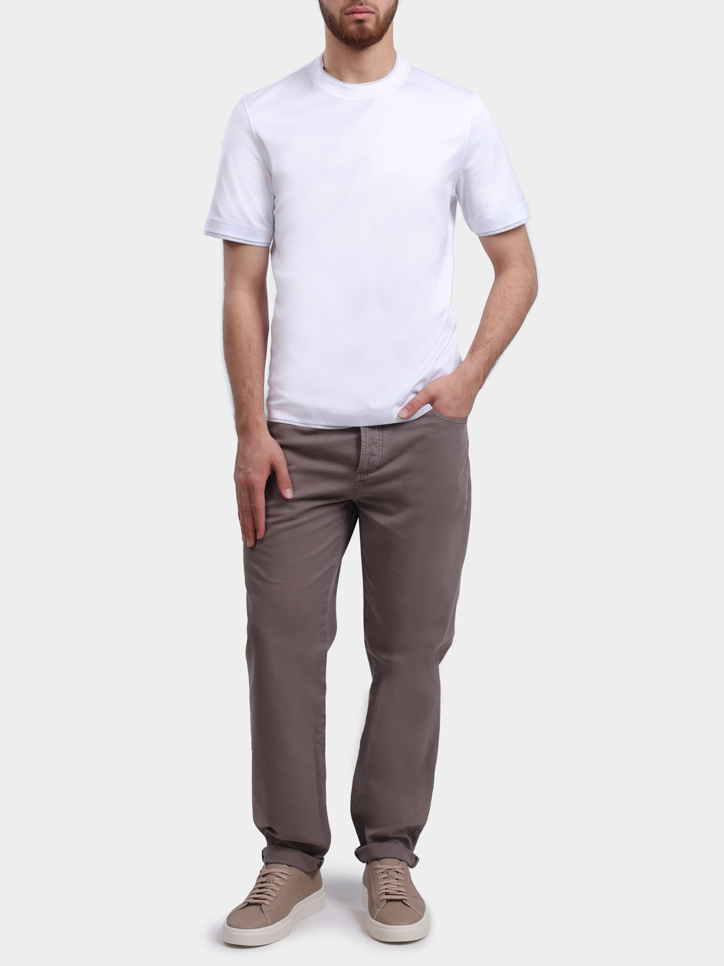 Футболка Brunello Cucinelli M0B137427 CW787 с отделкой белая мужская — купить в интернет-магазине Verdistore