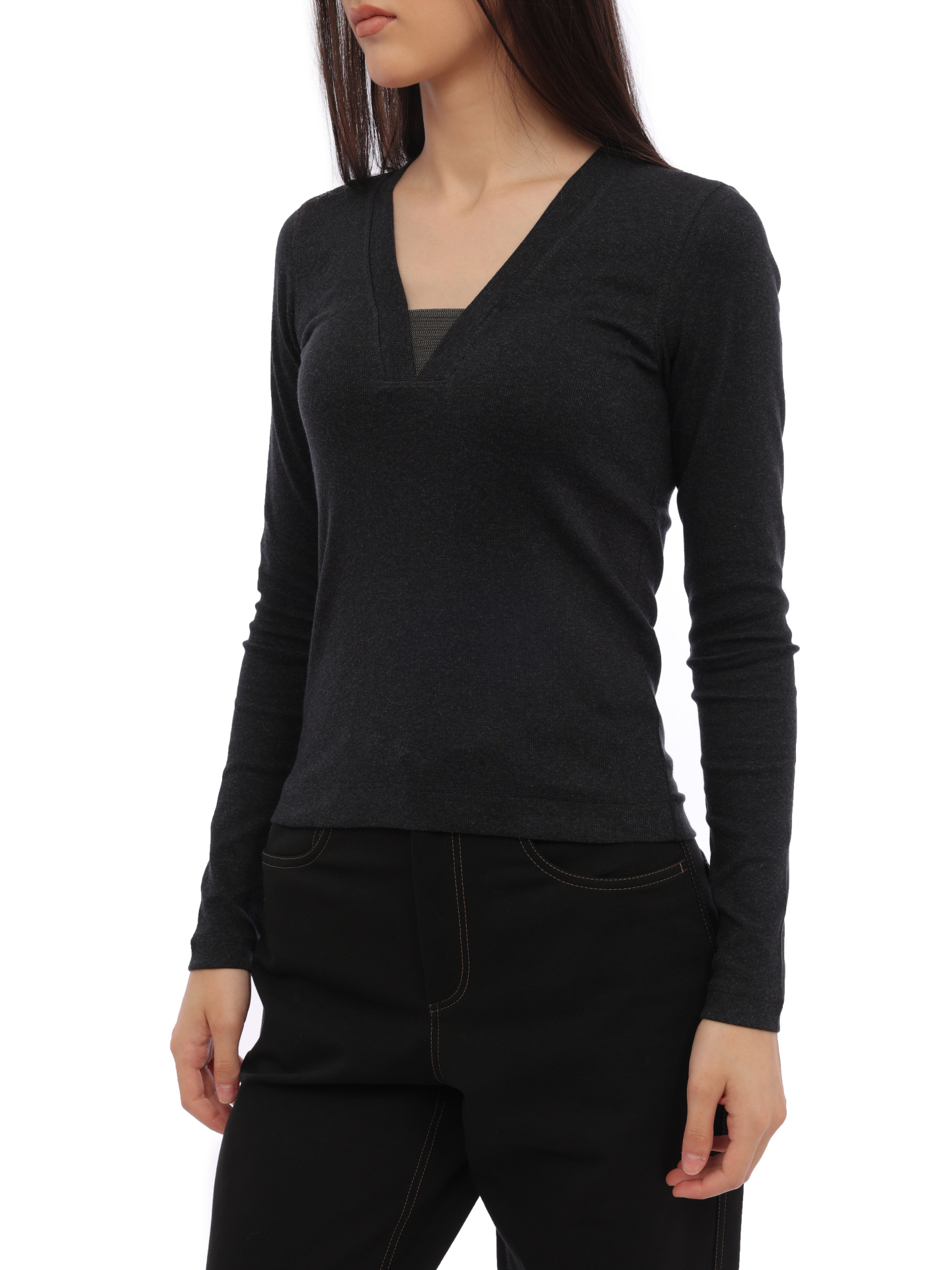 Джемпер Brunello Cucinelli M0TC8EL682 C055 темно-серый женский с V-вырезом — купить в интернет-магазине Verdistore