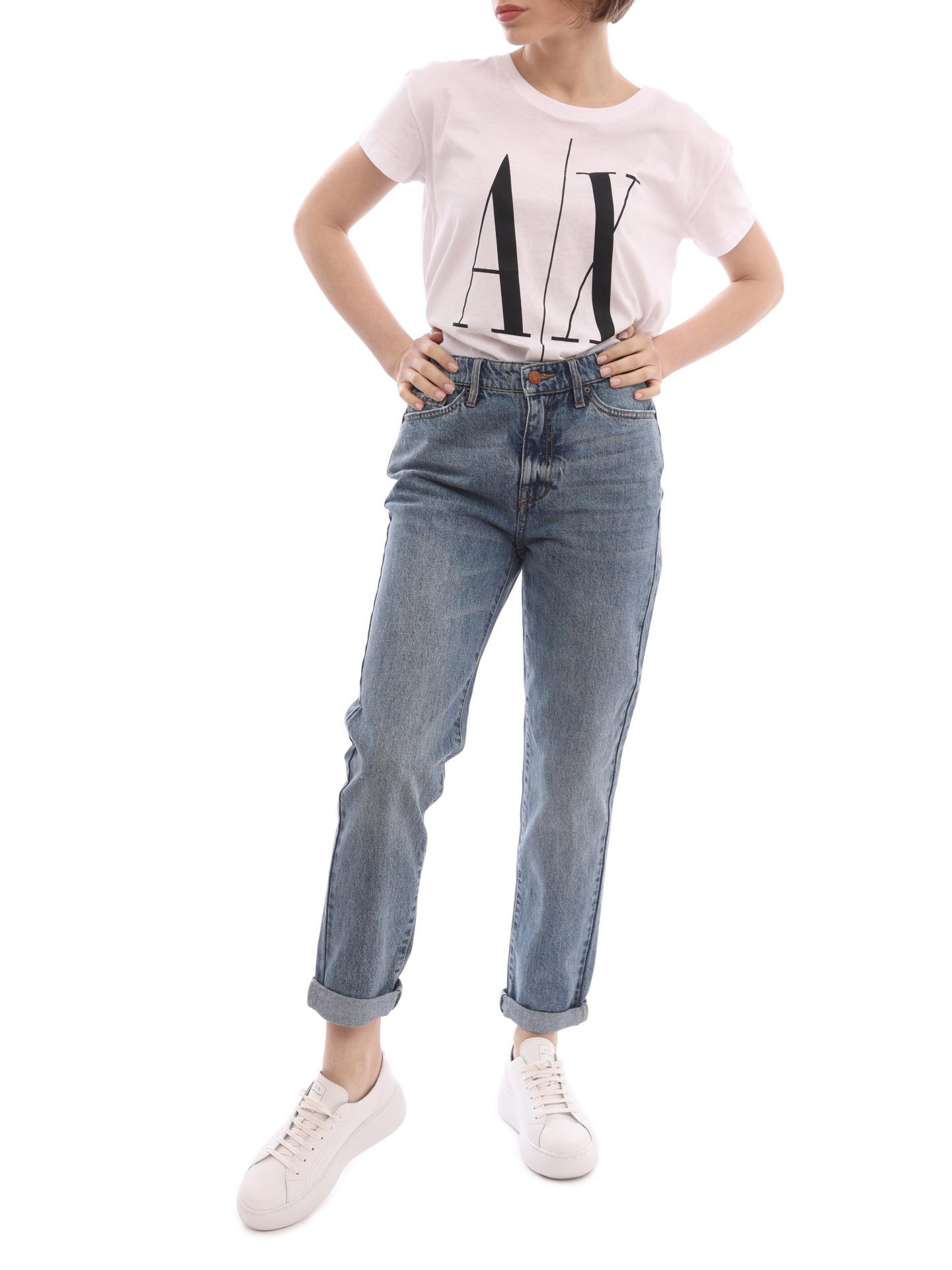 Джинсы Armani Exchange 3LYJ06 Y1VFZ 1500 голубые женские на завышенной талии — купить в интернет-магазине Verdistore