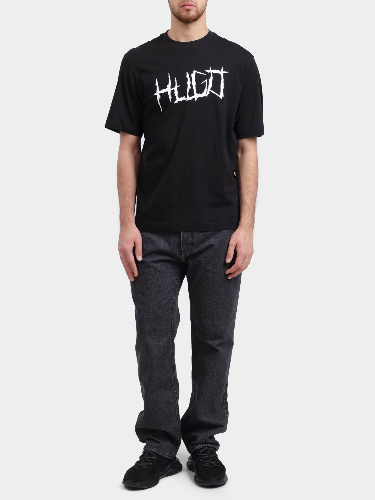Футболка HUGO BLUE Namerix 10258299 01 50554350 001 черная мужская с крупным логотипом — купить в интернет-магазине Verdistore