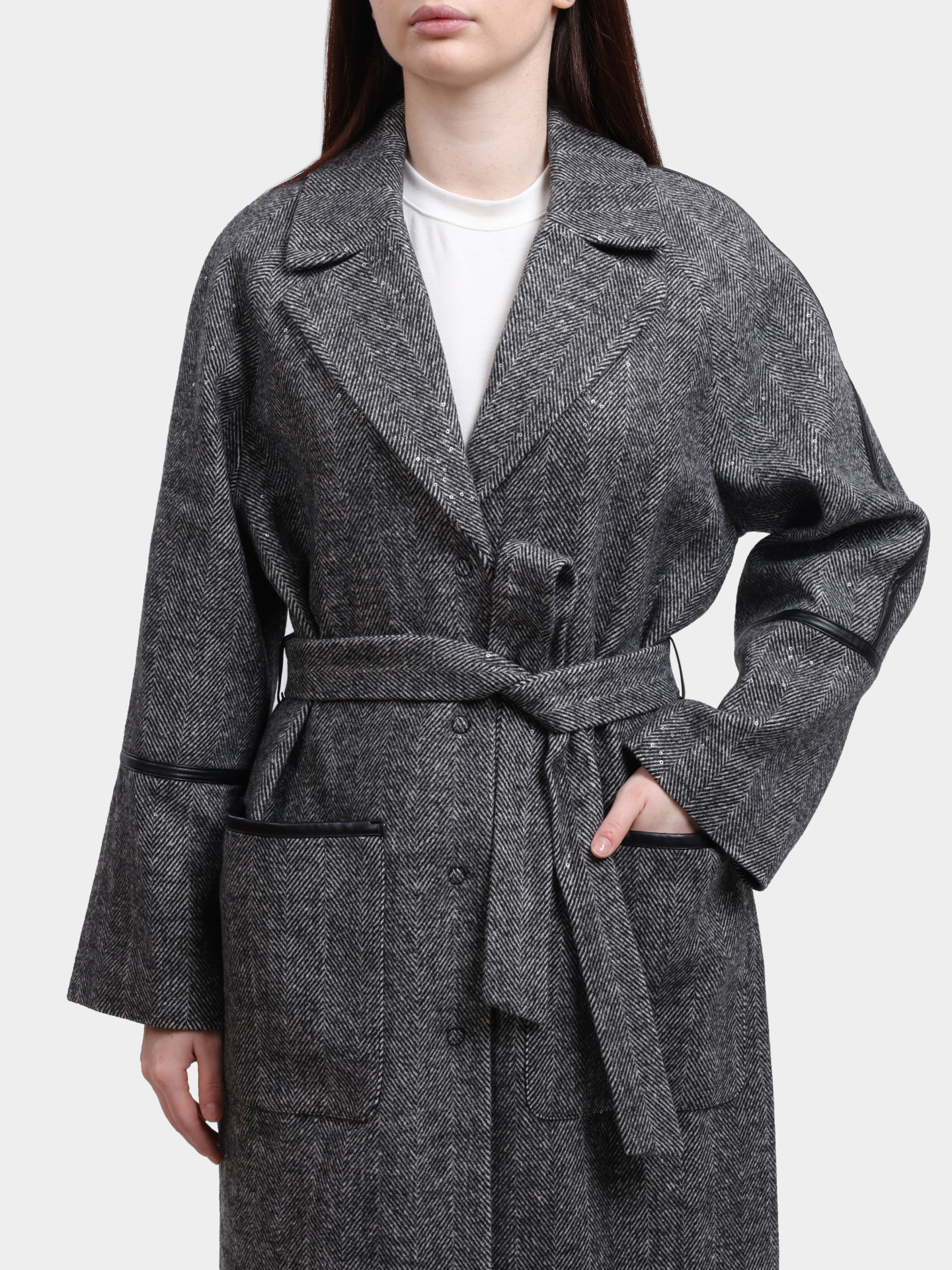 Пальто Liu-Jo MF5112 T059A P9032 серое женское с поясом — купить в интернет-магазине Verdistore