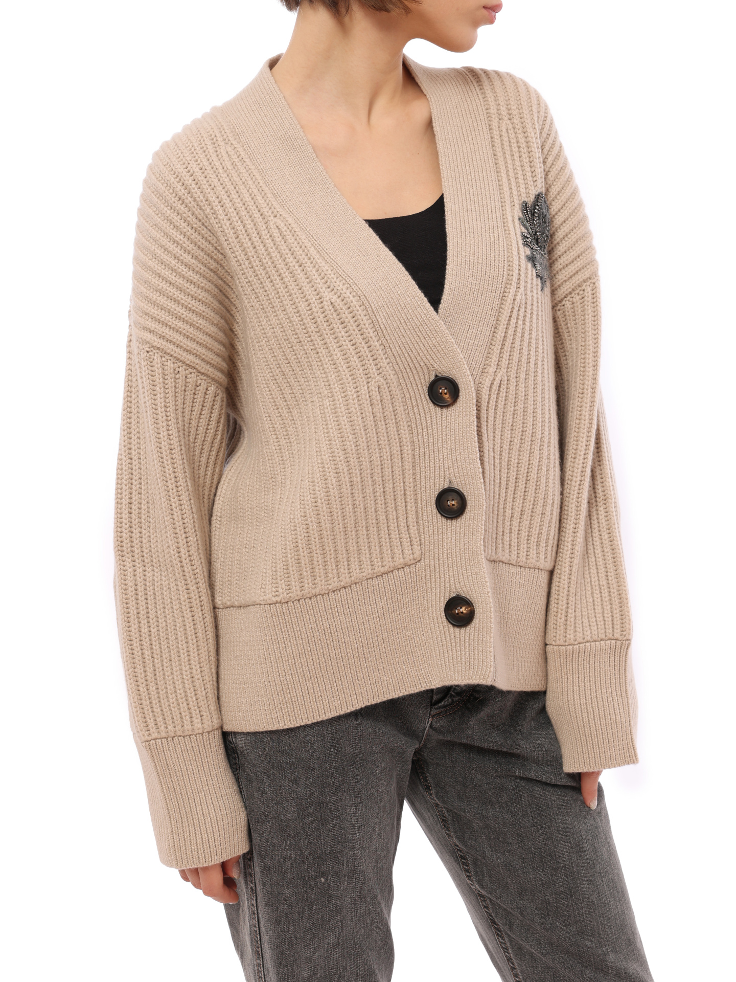 Кардиган Brunello Cucinelli M52526206 C8539 бежевый женский из кашемира — купить в интернет-магазине Verdistore
