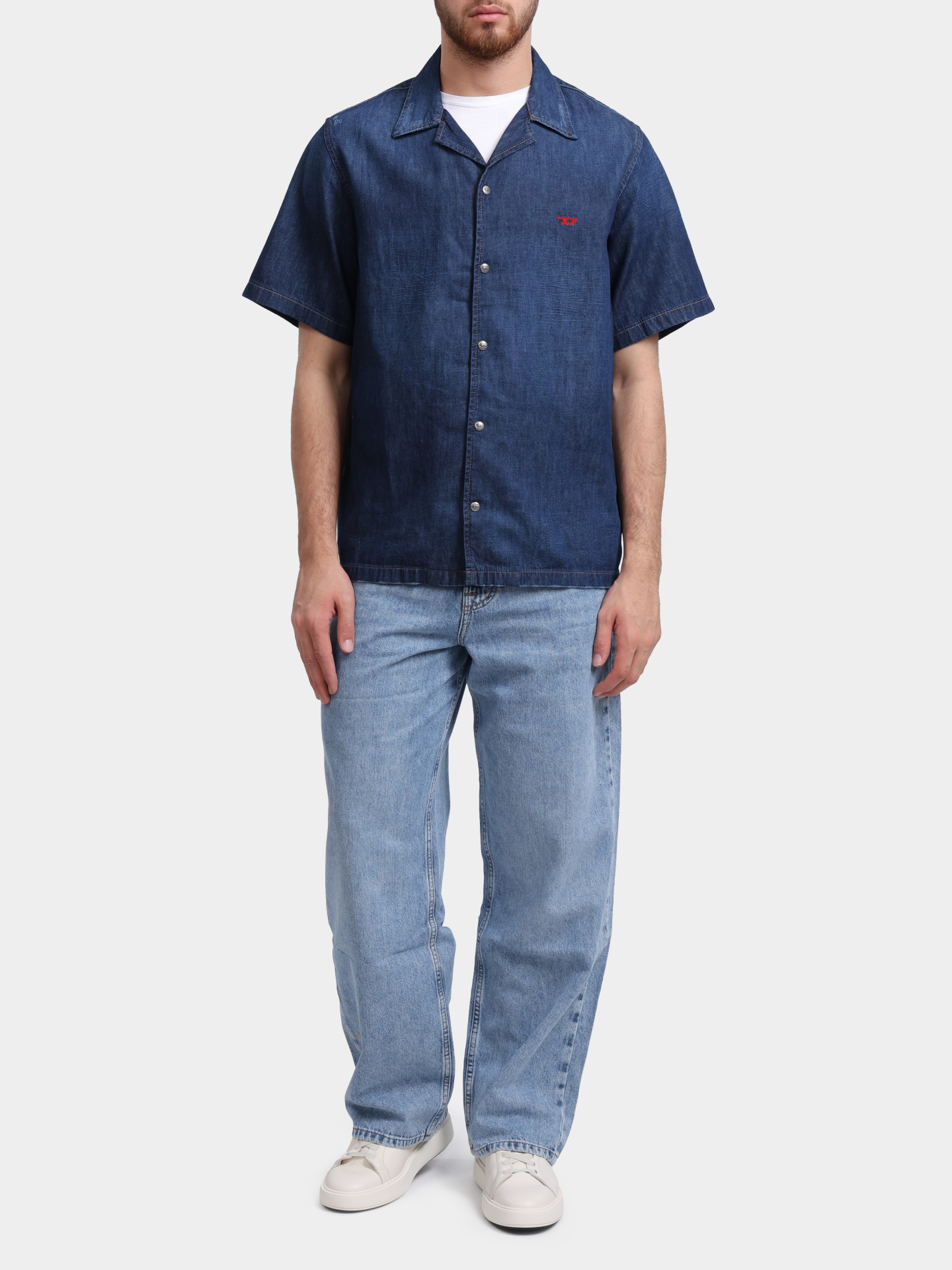 Рубашка Diesel A169570DBDB01 темно-синяя мужская с маленьким вышитым логотипом — купить в интернет-магазине Verdistore