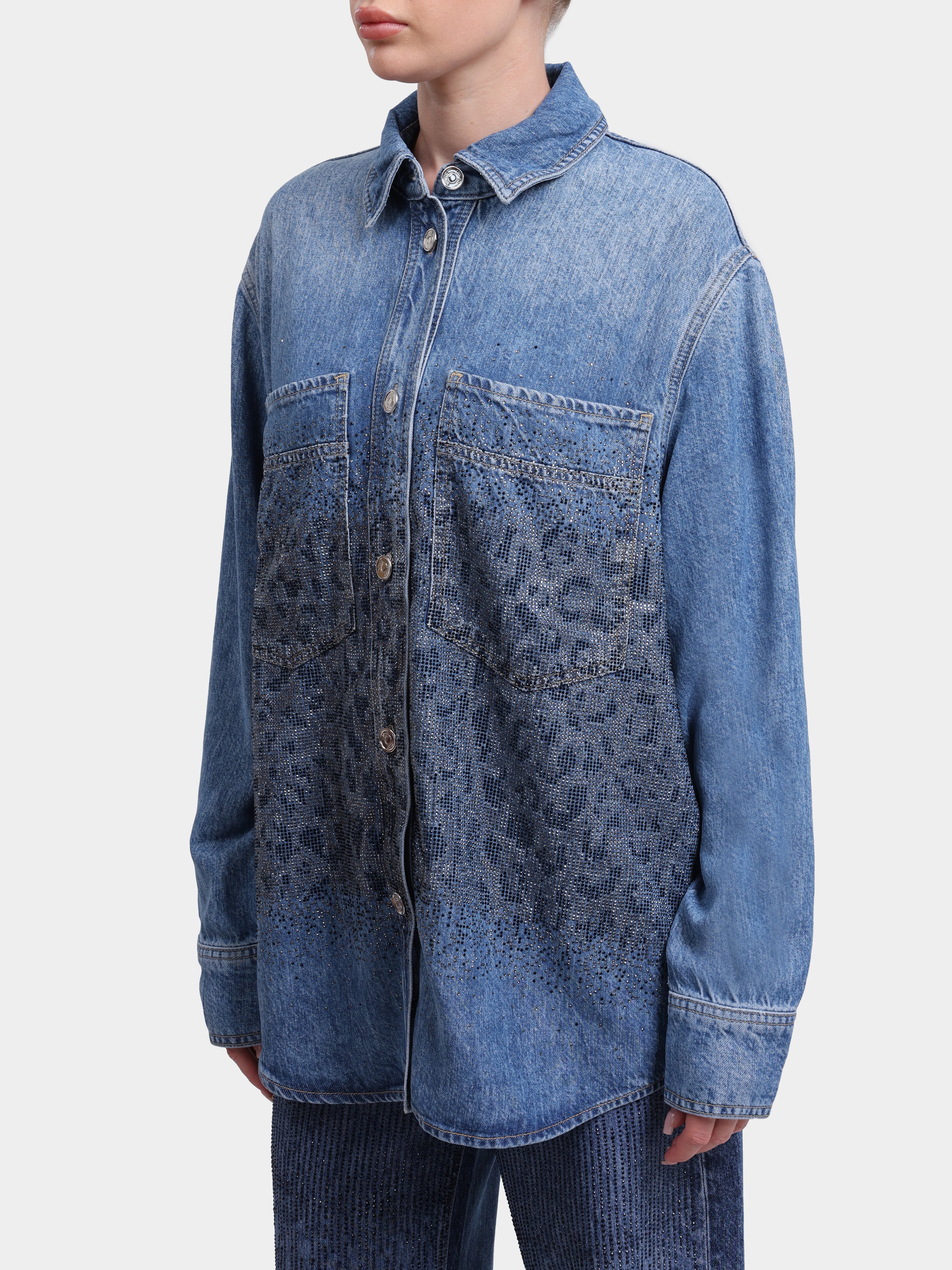 Куртка-рубашка Liu-Jo BLUE DENIM UF6197 D0373 79112 синяя женская с принтом из страз — купить в интернет-магазине Verdistore