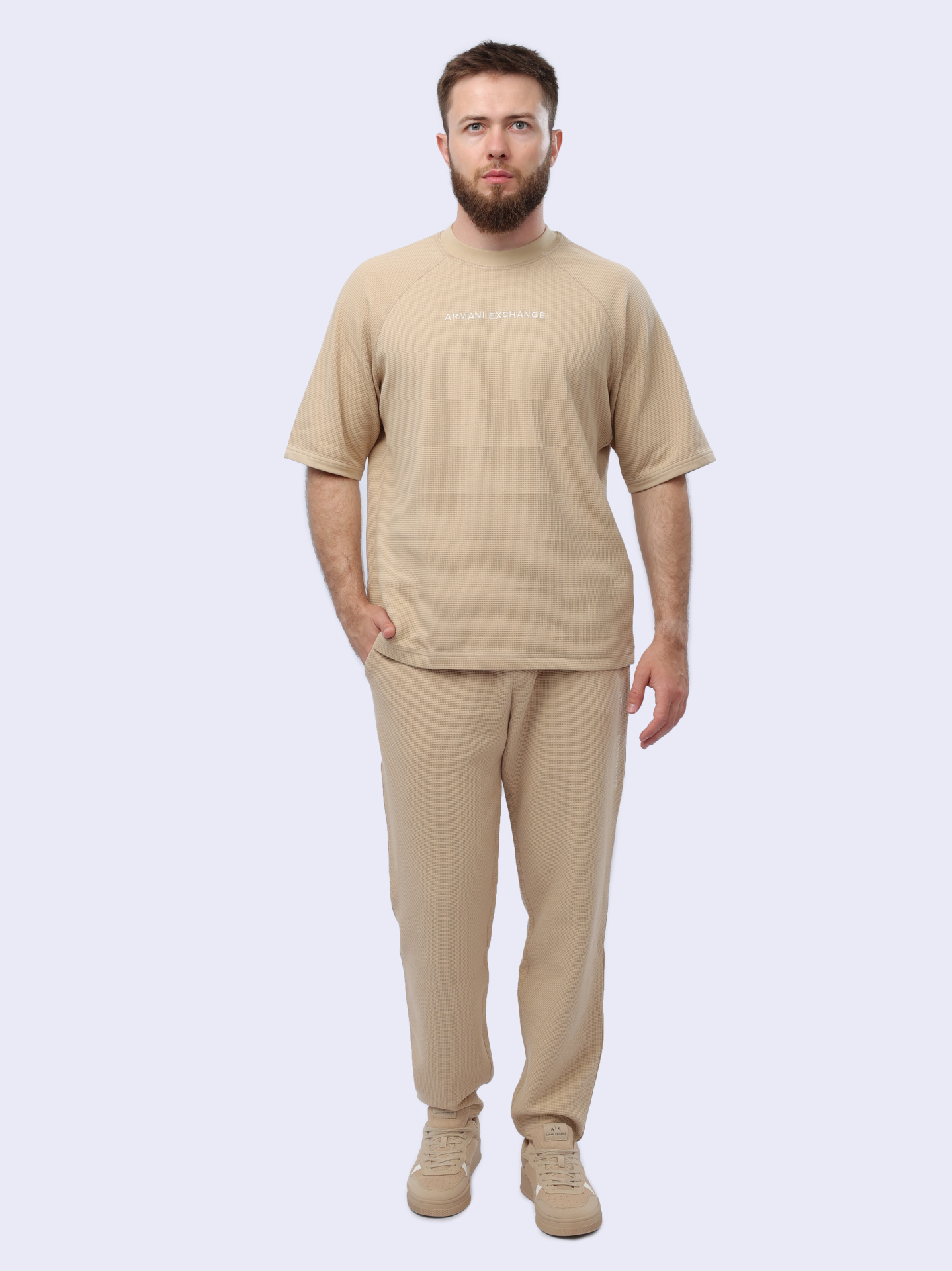 Футболка Armani Exchange 3DZMHC ZJXPZ 1794 бежевая мужская из текстурной ткани — купить в интернет-магазине Verdistore