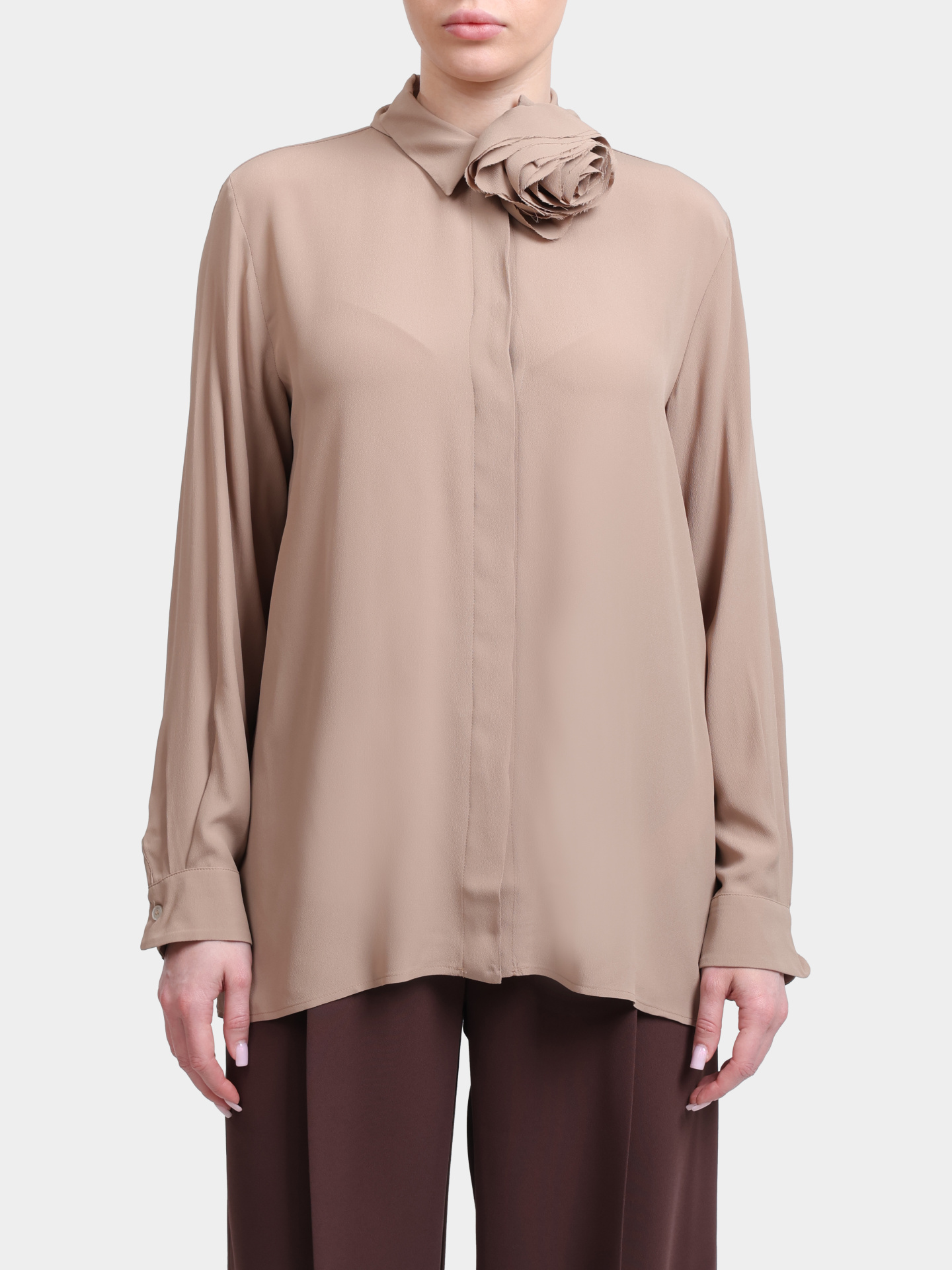 Блуза Marella MLLCALCA 002 бежевая женская с объемным цветком на вороте — купить в интернет-магазине Verdistore