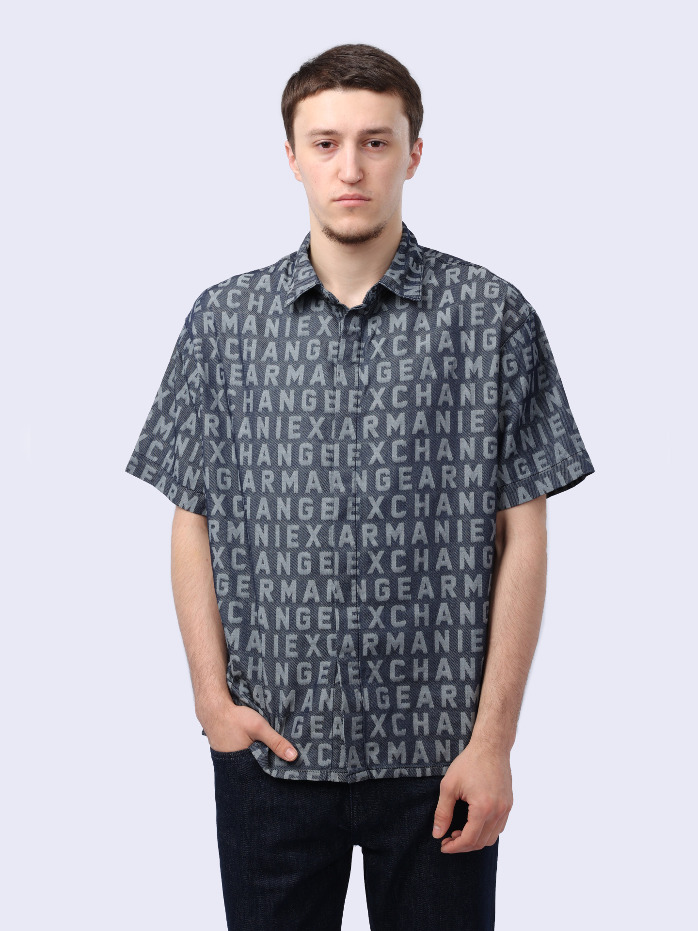 Рубашка Armani Exchange 3DZCD4 Z1WAZ 05HC комбинированная мужская с коротким рукавом — купить в интернет-магазине Verdistore
