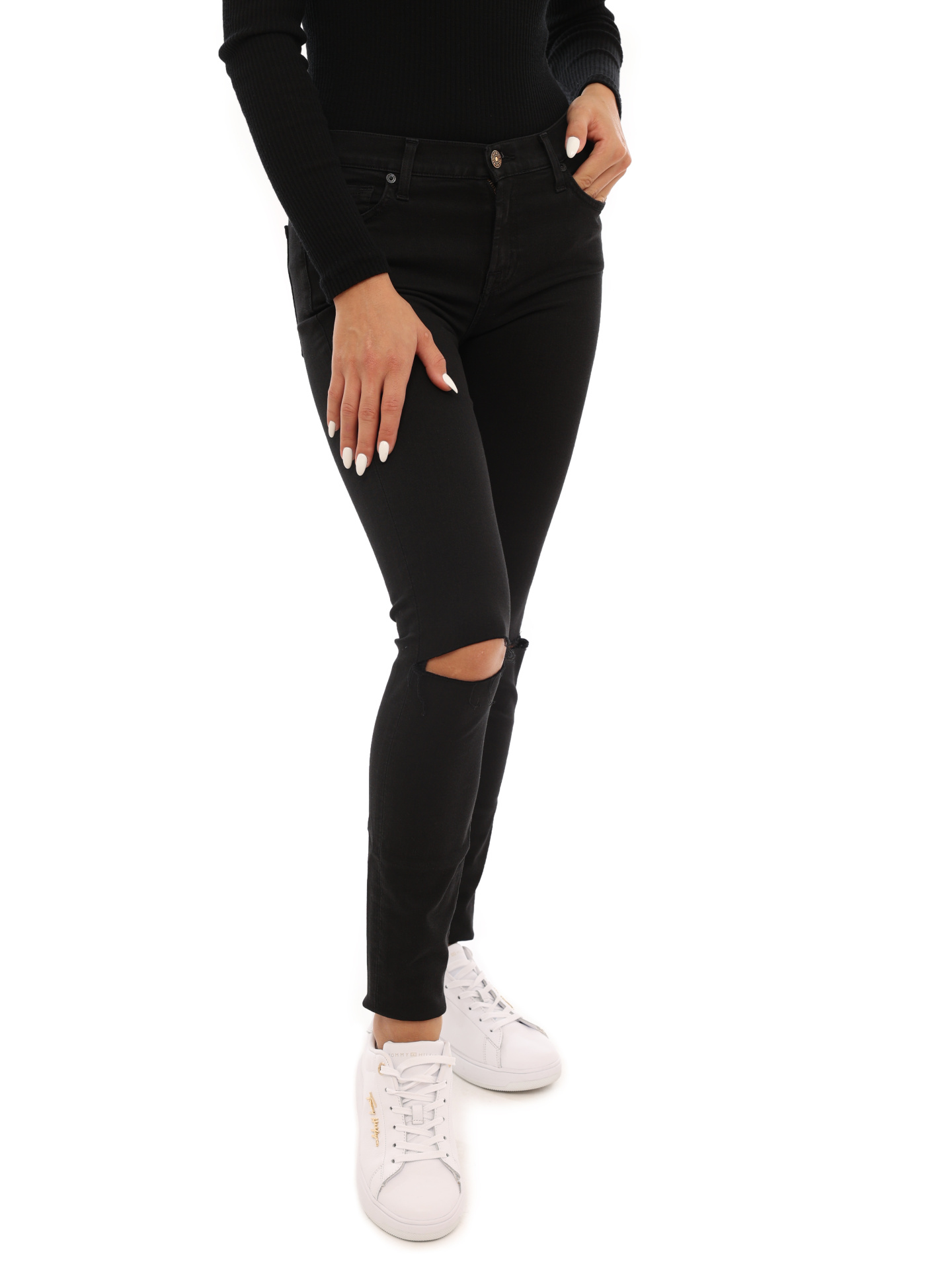 Джинсы скинни 7 For All Mankind SWT5260BG черные женские — купить в интернет-магазине Verdistore