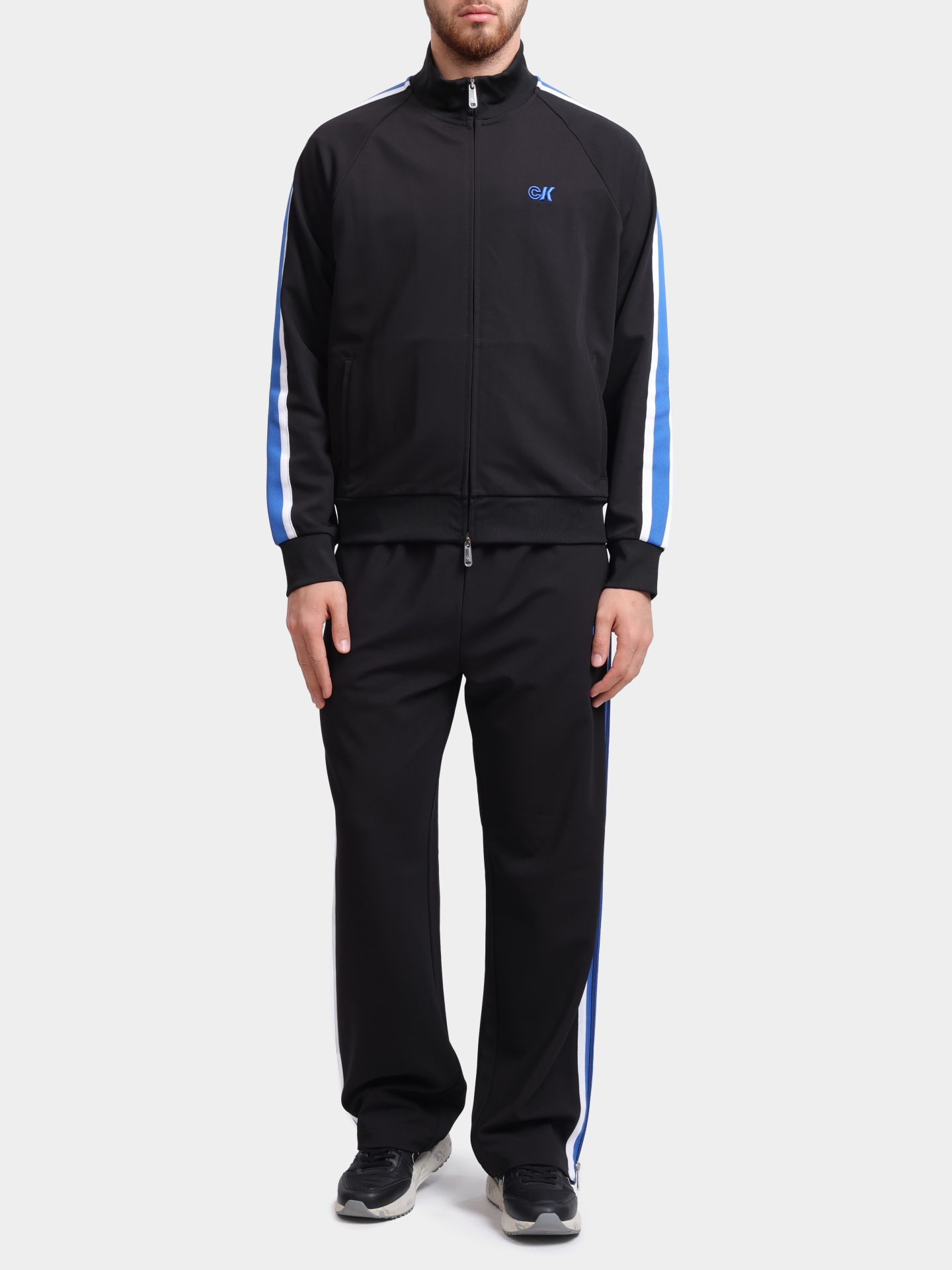 Мастерка Calvin Klein Jeans LV04RC231G UB1 черная мужская с контрастными вставками на рукавах — купить в интернет-магазине Verdistore