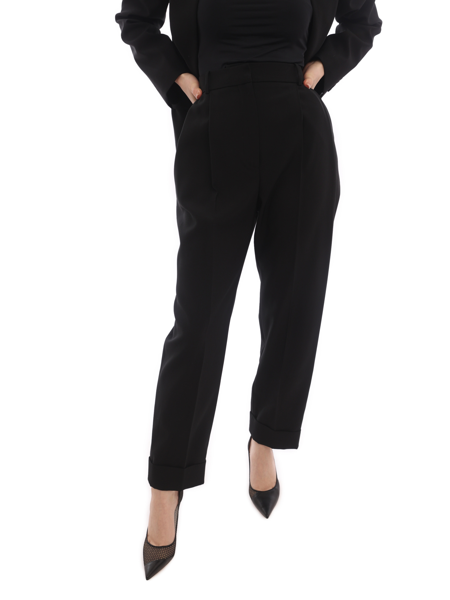 картинка Брюки Alexander McQueen 697352 QJACX 1000 черные женские с подворотами от магазина Verdistore
