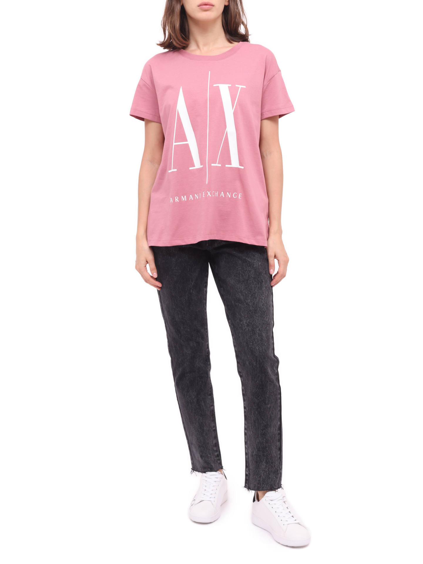 Футболка Armani Exchange 8NYTCX YJG3Z 1493 розовая женская из хлопка — купить в интернет-магазине Verdistore