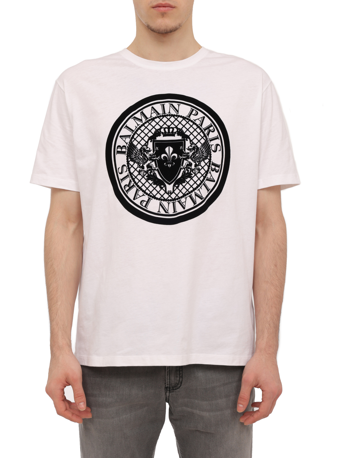 Футболка Balmain BH1EG000BB17 GAB белая мужская из хлопка — купить в интернет-магазине Verdistore