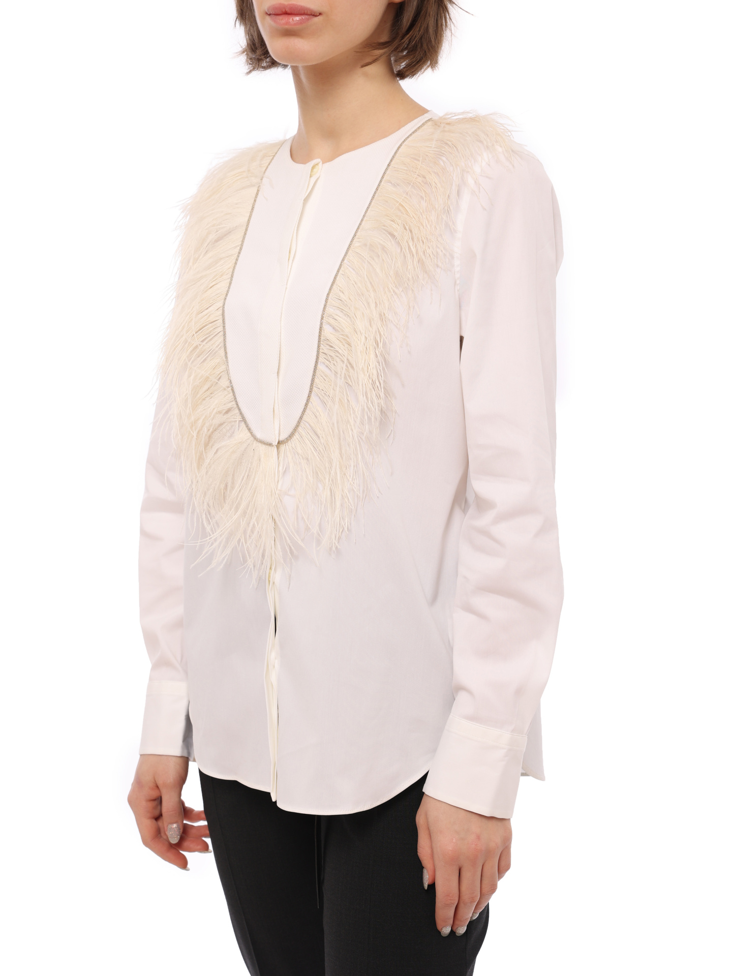 Блузка Brunello Cucinelli M0091N5406 белая женская с перьями — купить в интернет-магазине Verdistore