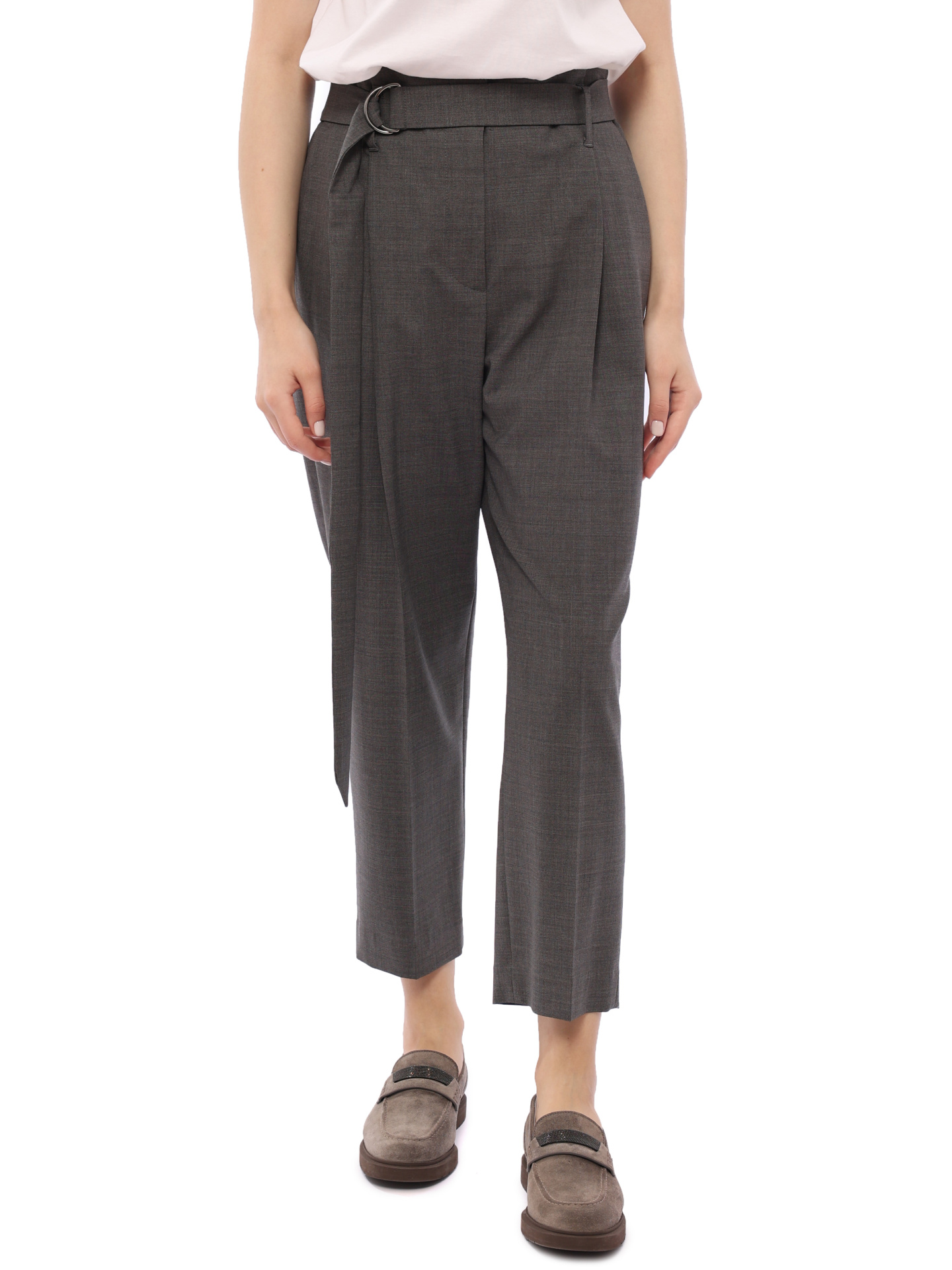 Брюки Brunello Cucinelli M0W07P6233 серые женские из шерсти — купить в интернет-магазине Verdistore