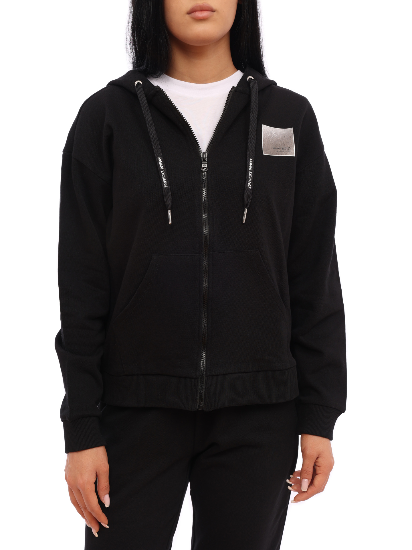 Мастерка Armani Exchange 3KYM61 YJ2HZ 1200 черная женская с логотипом — купить в интернет-магазине Verdistore