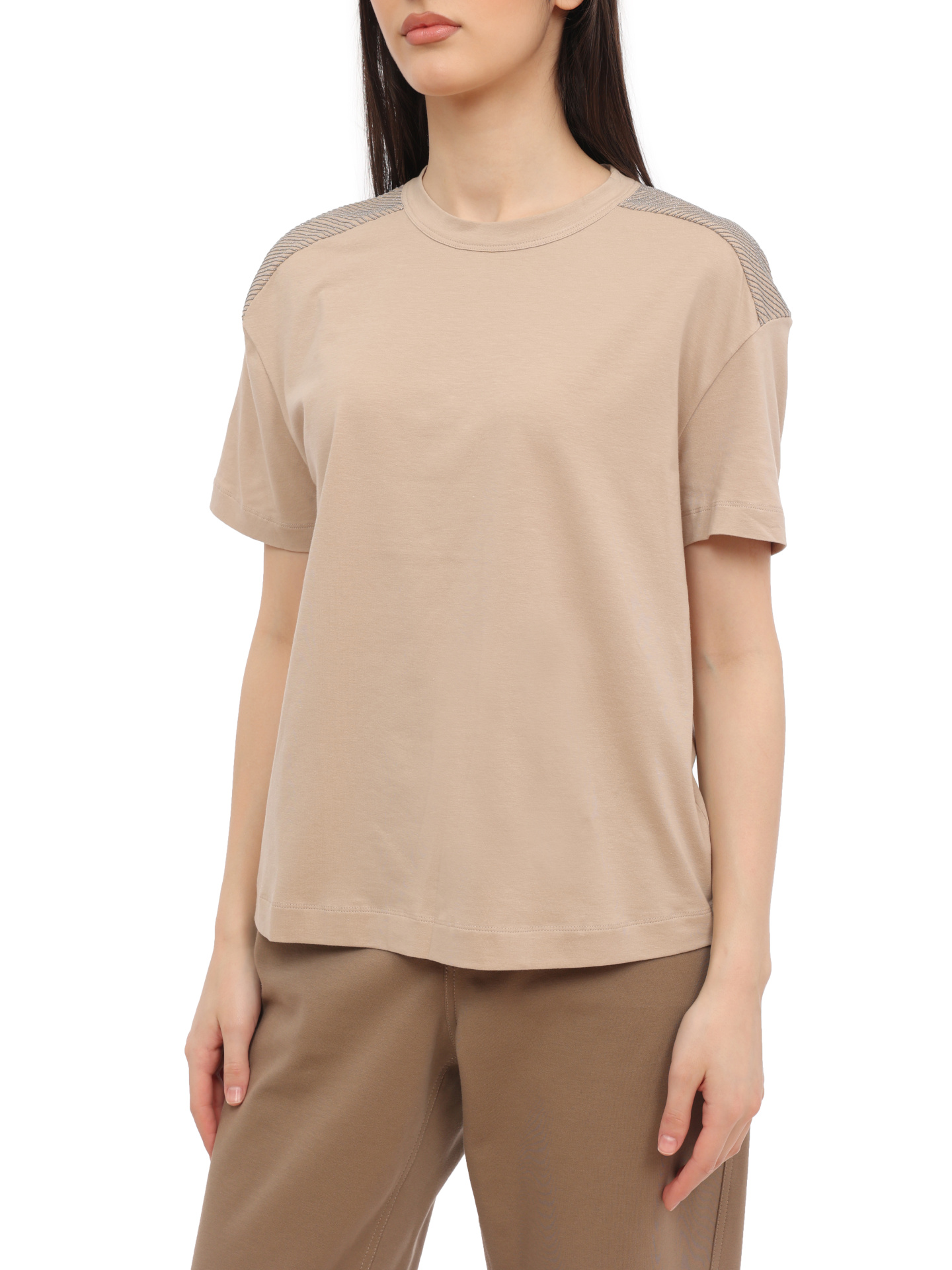 Футболка Brunello Cucinelli M0T18B1027 C8539 бежевая женская из хлопка — купить в интернет-магазине Verdistore