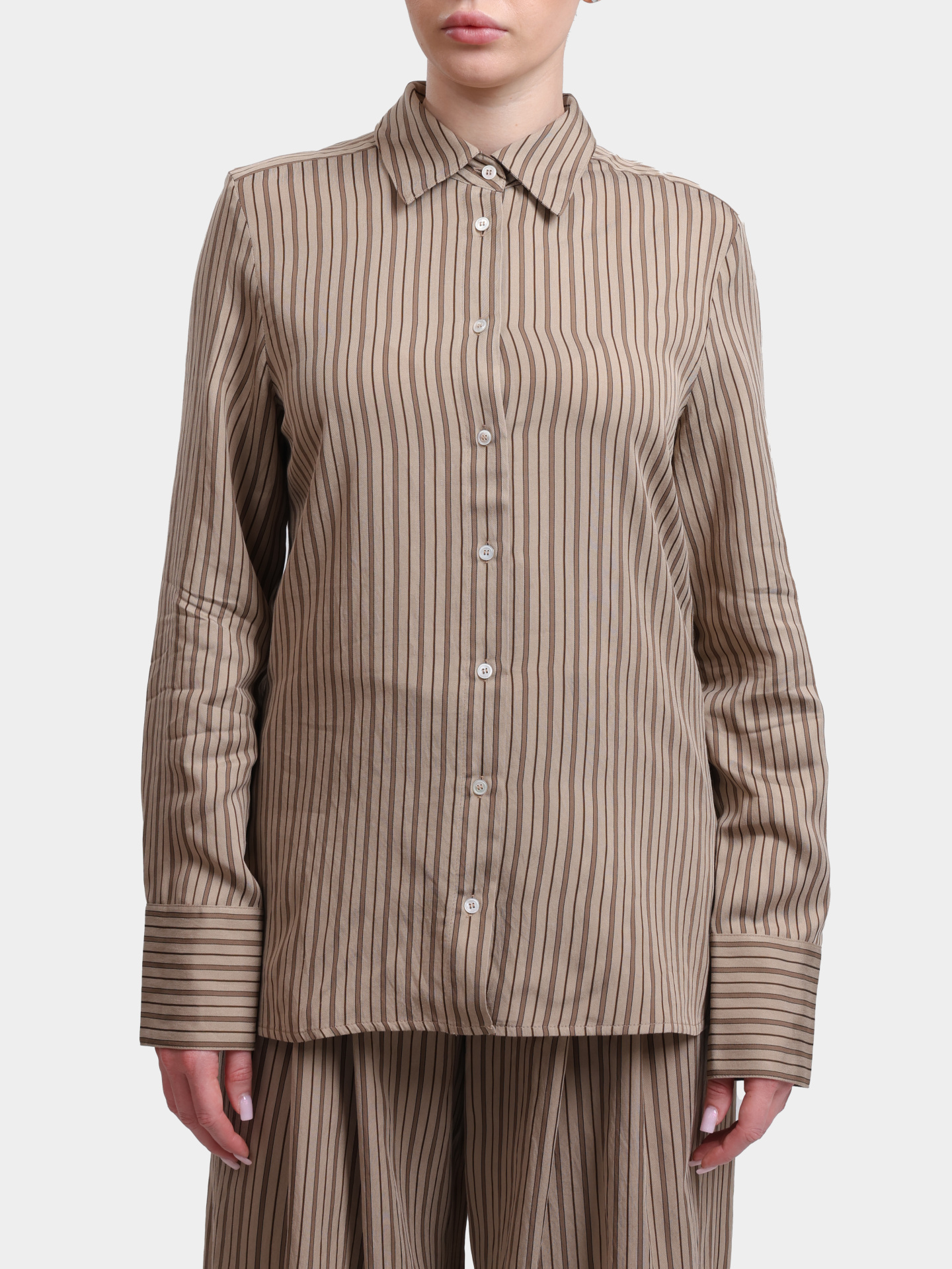 Рубашка MARELLA MLLFOLK 001 бежевая женская в полоску — купить в интернет-магазине Verdistore