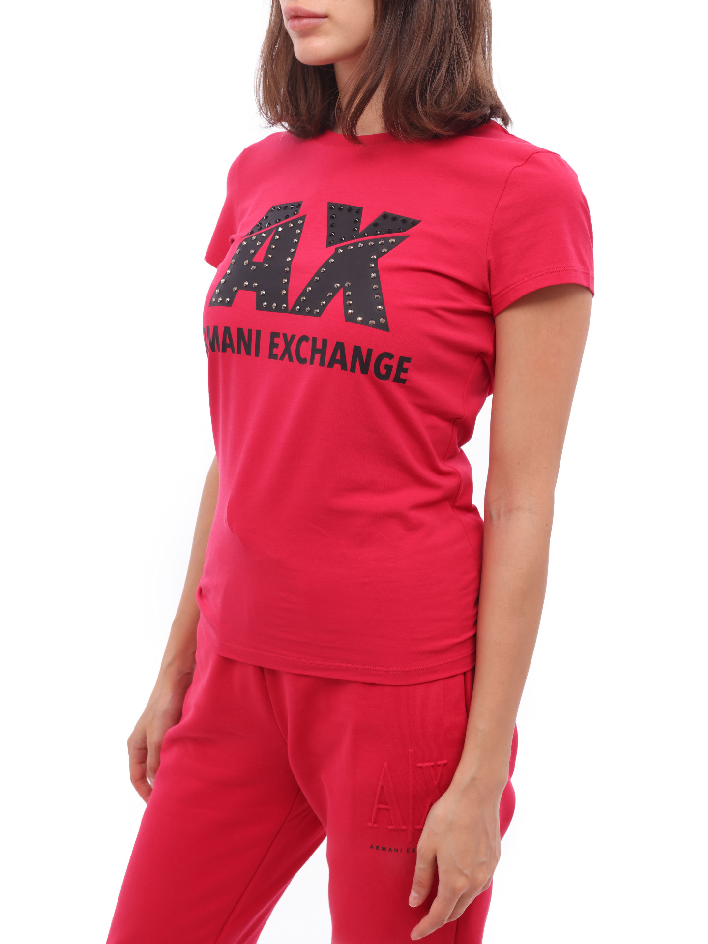 Футболка Armani Exchange 8NYT86 Y8C7Z 1492 красная женская со стразами — купить в интернет-магазине Verdistore