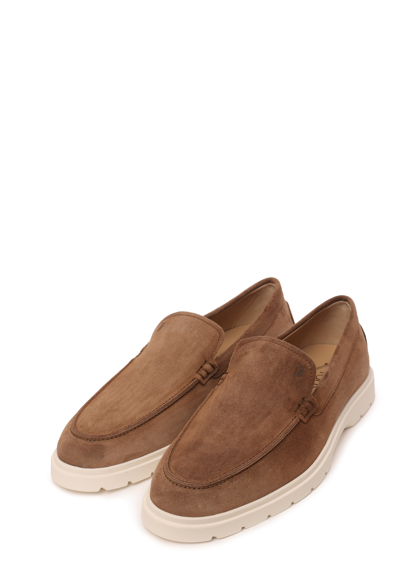Лоферы замшевые коричневые на изогнутой белой подошве — купить в интернет-магазине Verdistore