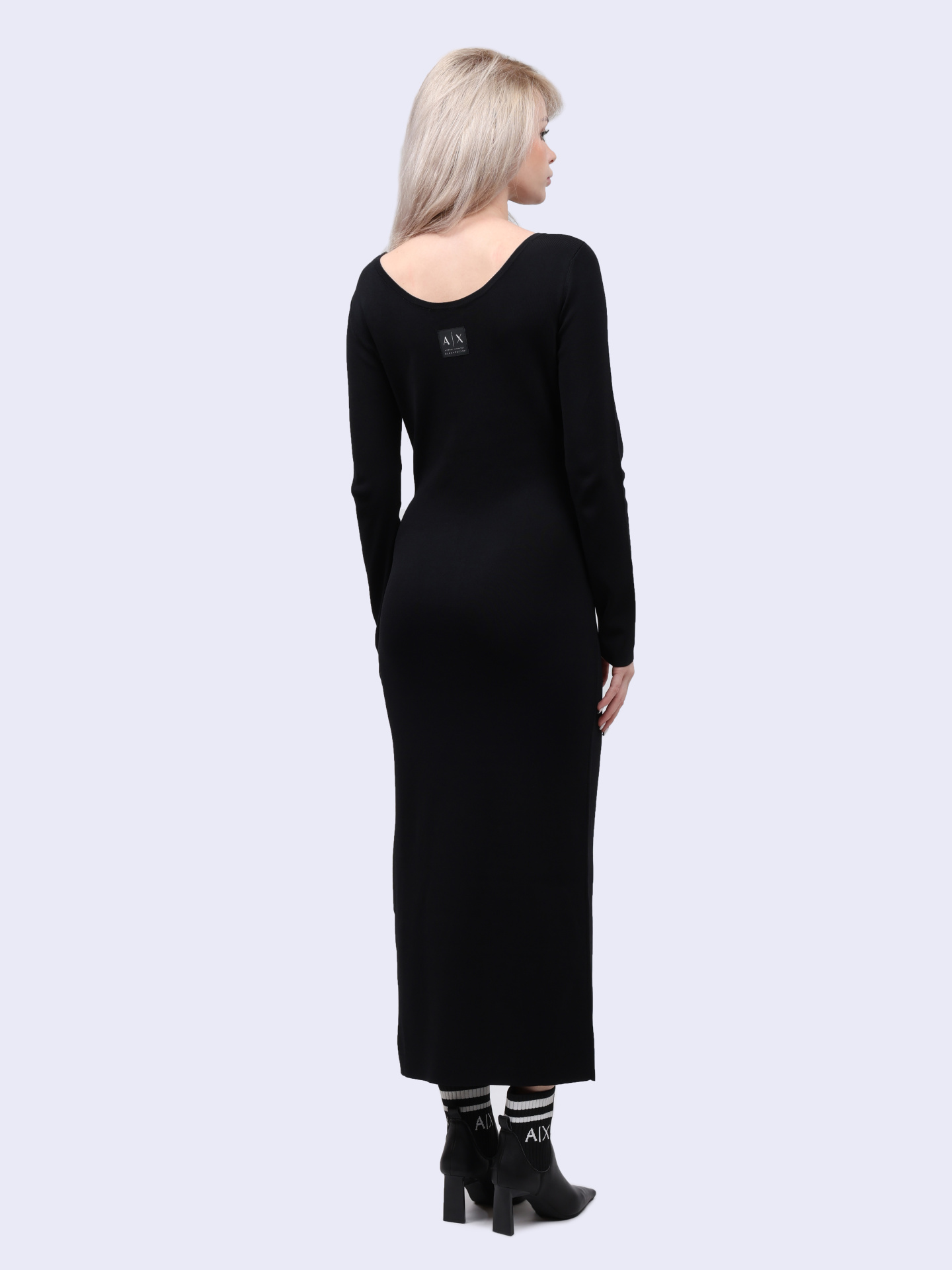 Платье Armani Exchange XW000049 AF10352 UC001 черное женское с вырезом — купить в интернет-магазине Verdistore