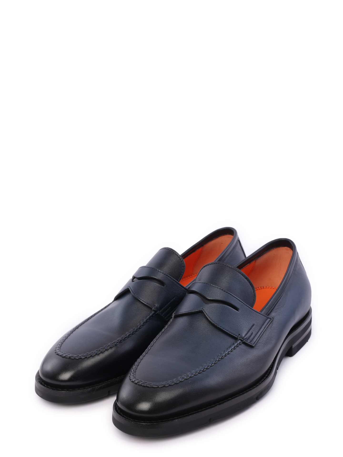 Лоферы темно-синие кожаные с каблуком на изогнутой подошве — купить в интернет-магазине Verdistore