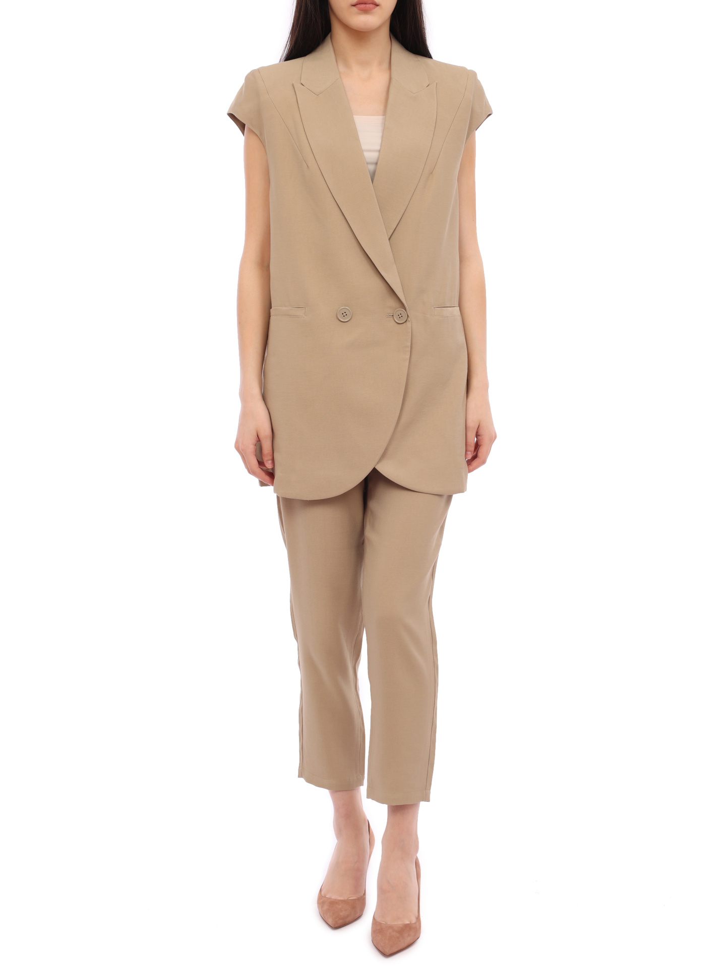 Брюки Armani Exchange 3RYP10 YN6KZ 1780 бежевые женские на завышенной талии — купить в интернет-магазине Verdistore