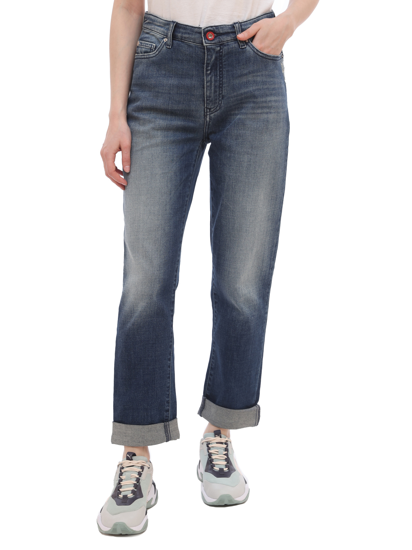 Джинсы Armani Exchange 3HYJ06 синие женские с подворотами — купить в интернет-магазине Verdistore