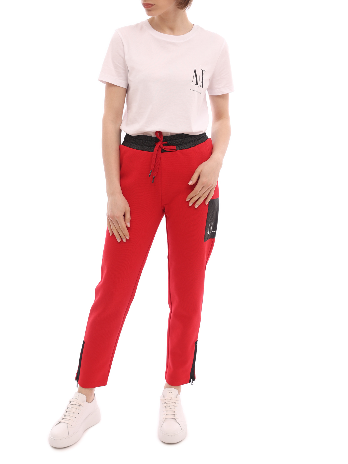 картинка Брюки спортивные Armani Exchange 3LYP76 YJU1Z 14AC красные женские с контрастной отделкой от магазина Verdistore