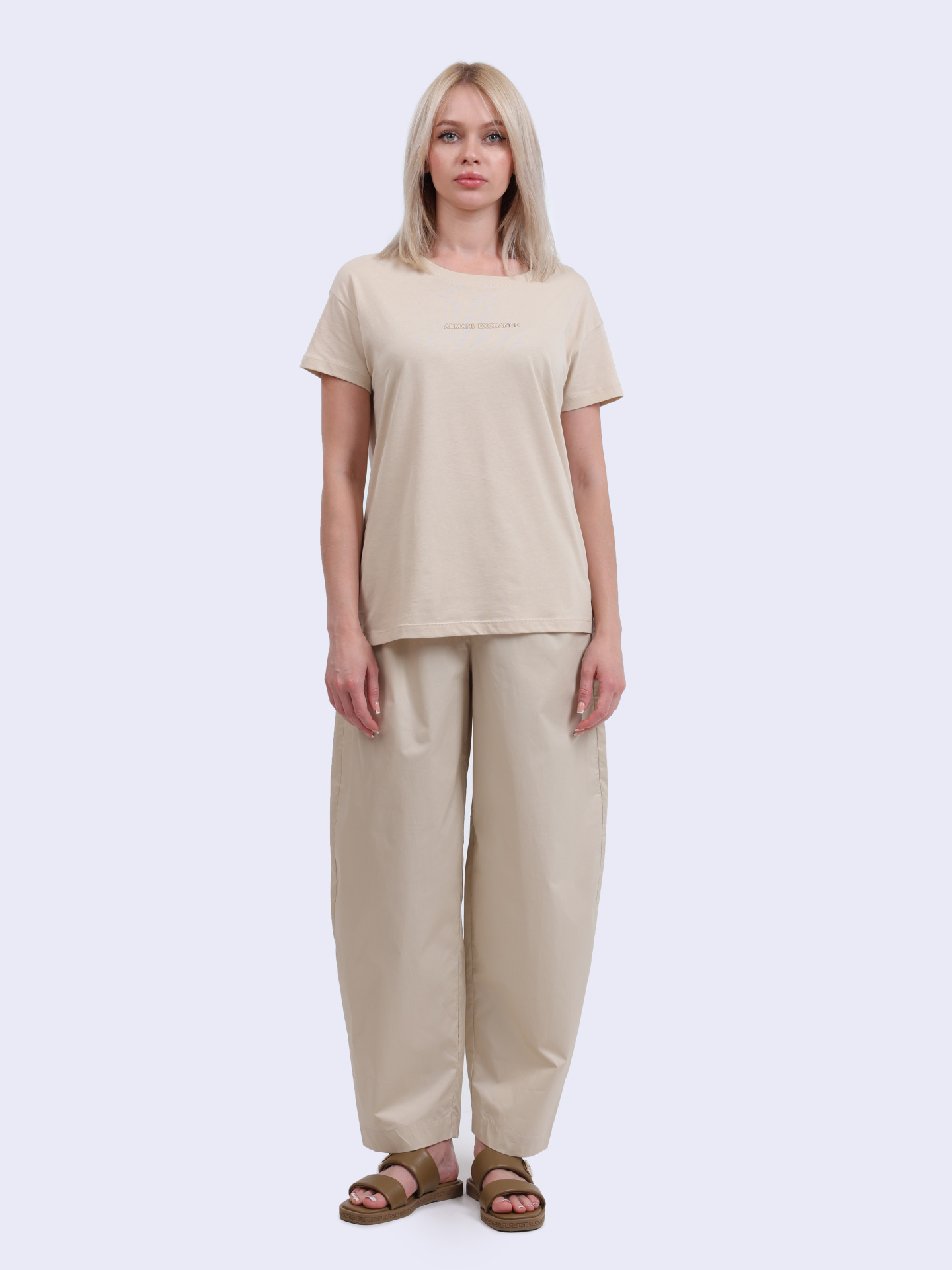 Брюки Armani Exchange XW000475 AF12812 U1092 молочные женские из хлопка — купить в интернет-магазине Verdistore