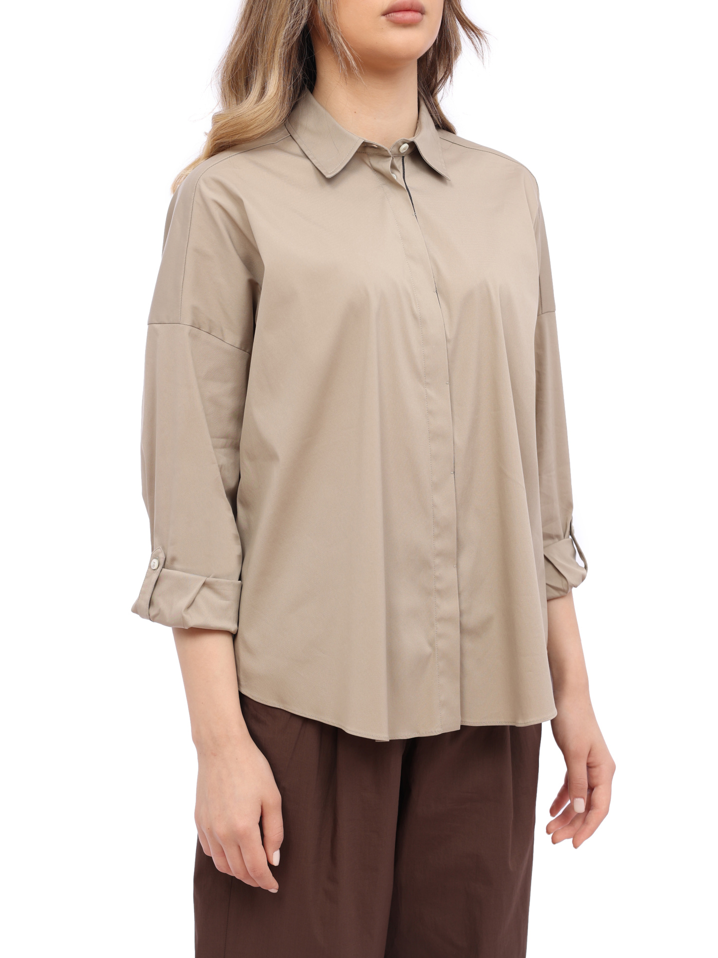 Блузка Brunello Cucinelli M0091B1001 C8695 бежевая женская из хлопка — купить в интернет-магазине Verdistore