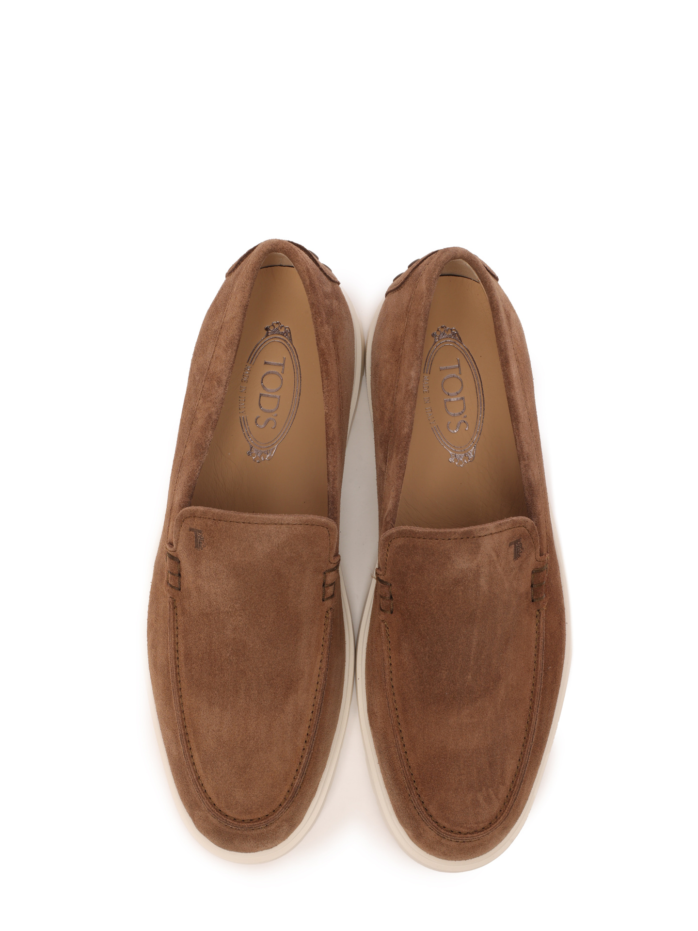 Лоферы замшевые коричневые на изогнутой белой подошве — купить в интернет-магазине Verdistore