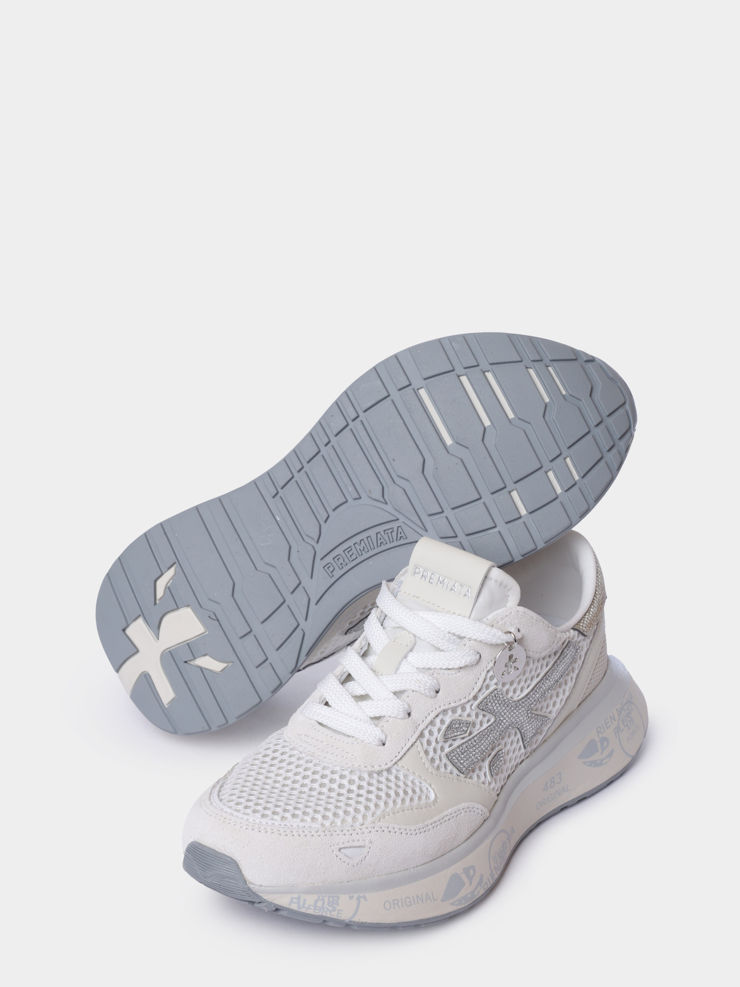 Кроссовки Premiata Sport LAURYN VAR 8186 белые женские комбинированные с логотипом из страз — купить в интернет-магазине Verdistore