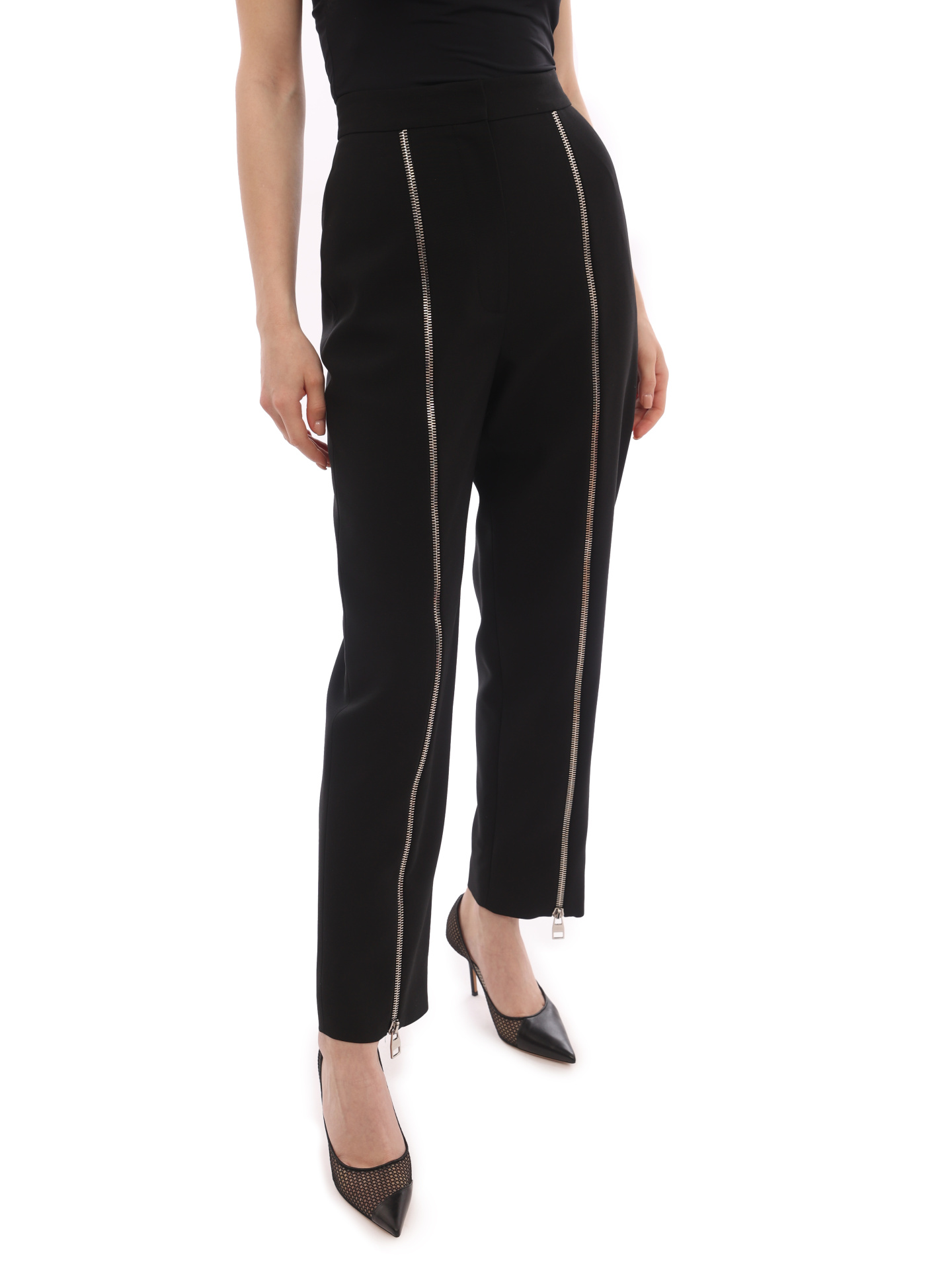 Брюки Alexander McQueen 700110 QJACX 1000 черные женские с молниями — купить в интернет-магазине Verdistore