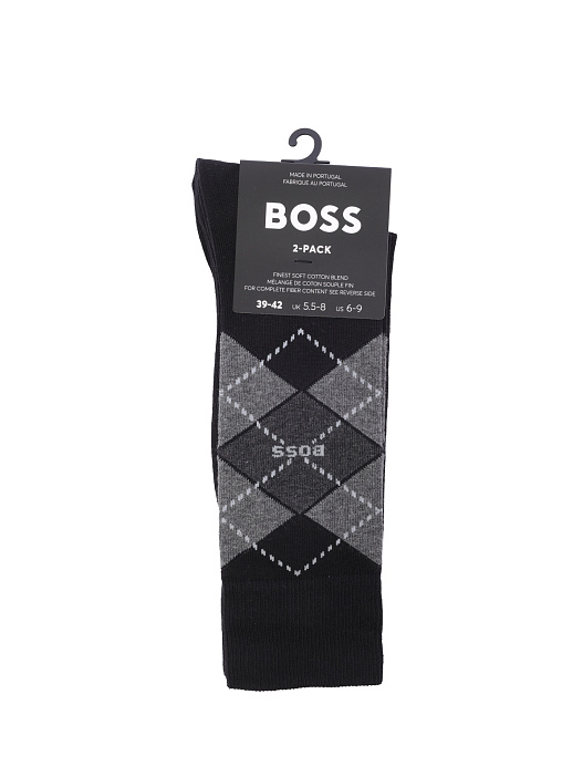 Носки Boss 50478352 001 черные мужские с клеткой-аргайл — купить в интернет-магазине Verdistore