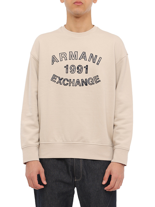 Свитшот Armani Exchange 6RZMGA ZJ4XZ 1993 молочный мужской с логотипом — купить в интернет-магазине Verdistore