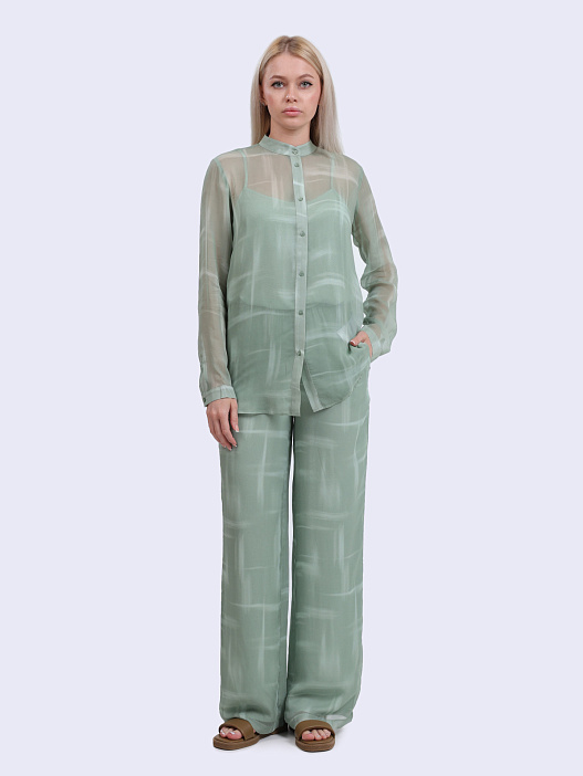 картинка Брюки Armani Exchange XW000572 AF12051 F7037 зелёные женские из полупрозрачной вискозы магазин Verdistore являющийся официальным дистрибьютором в России 