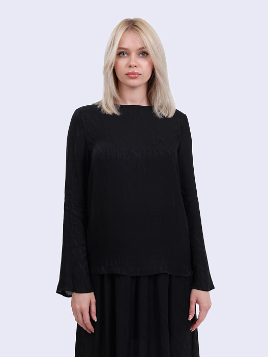 картинка Блуза Armani Exchange XW000149 AF10842 черная женская из струящейся вискозы магазин Verdistore являющийся официальным дистрибьютором в России 