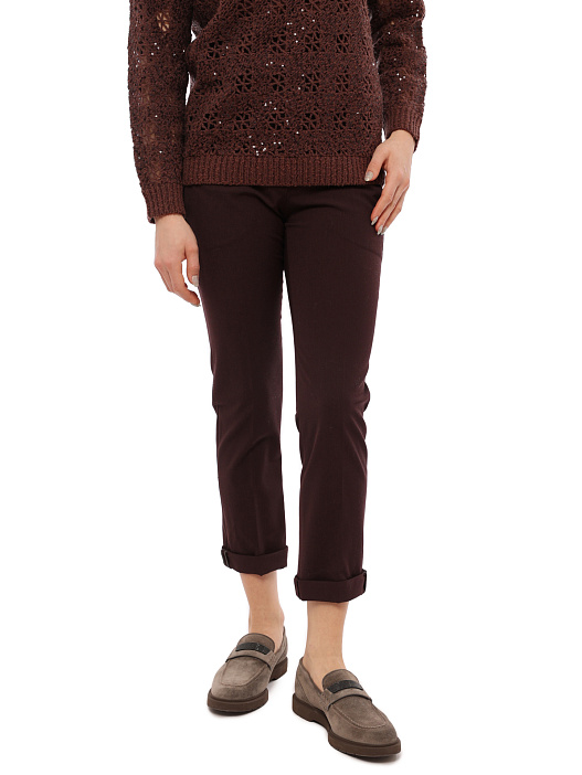 Брюки Brunello Cucinelli MA051P1837 C2858 бордовые женские из шерсти — купить в интернет-магазине Verdistore