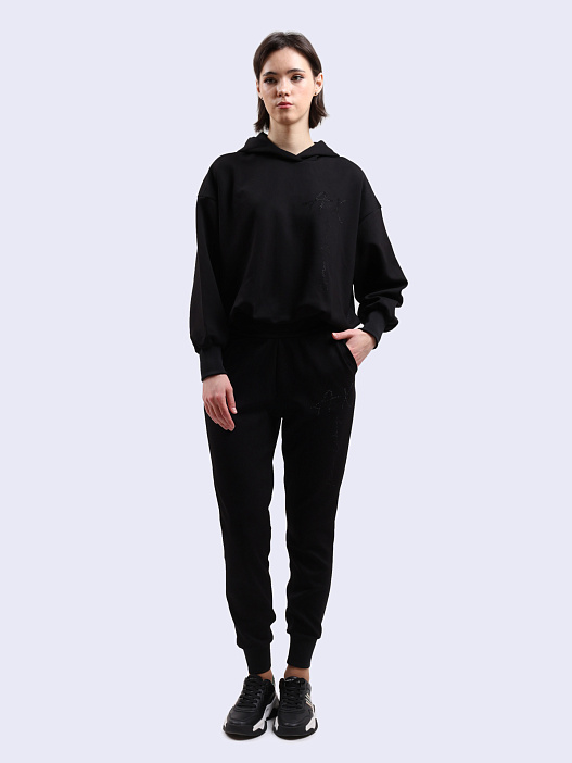 картинка Брюки спортивные Armani Exchange 6DYP84 YJEZZ 1200 черные женские магазин Verdistore являющийся официальным дистрибьютором в России 
