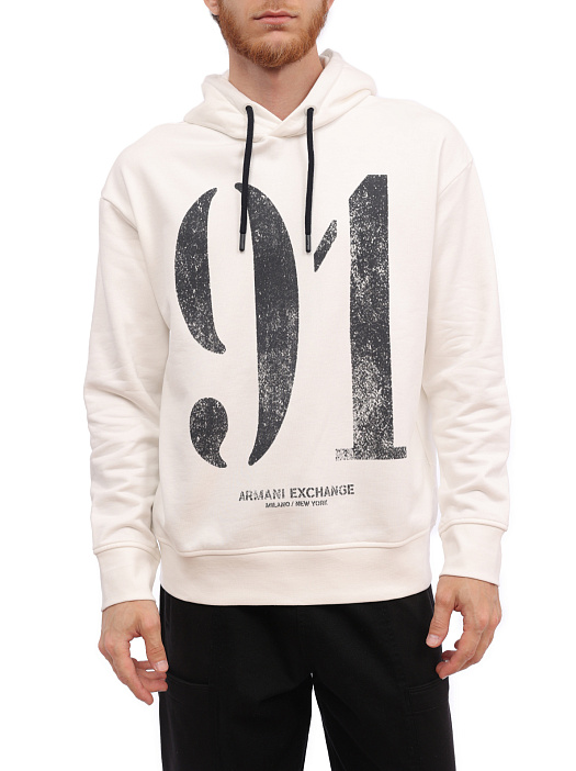 Худи Armani Exchange 6RZM01 ZJ4XZ 1116 белое мужское из хлопка — купить в интернет-магазине Verdistore